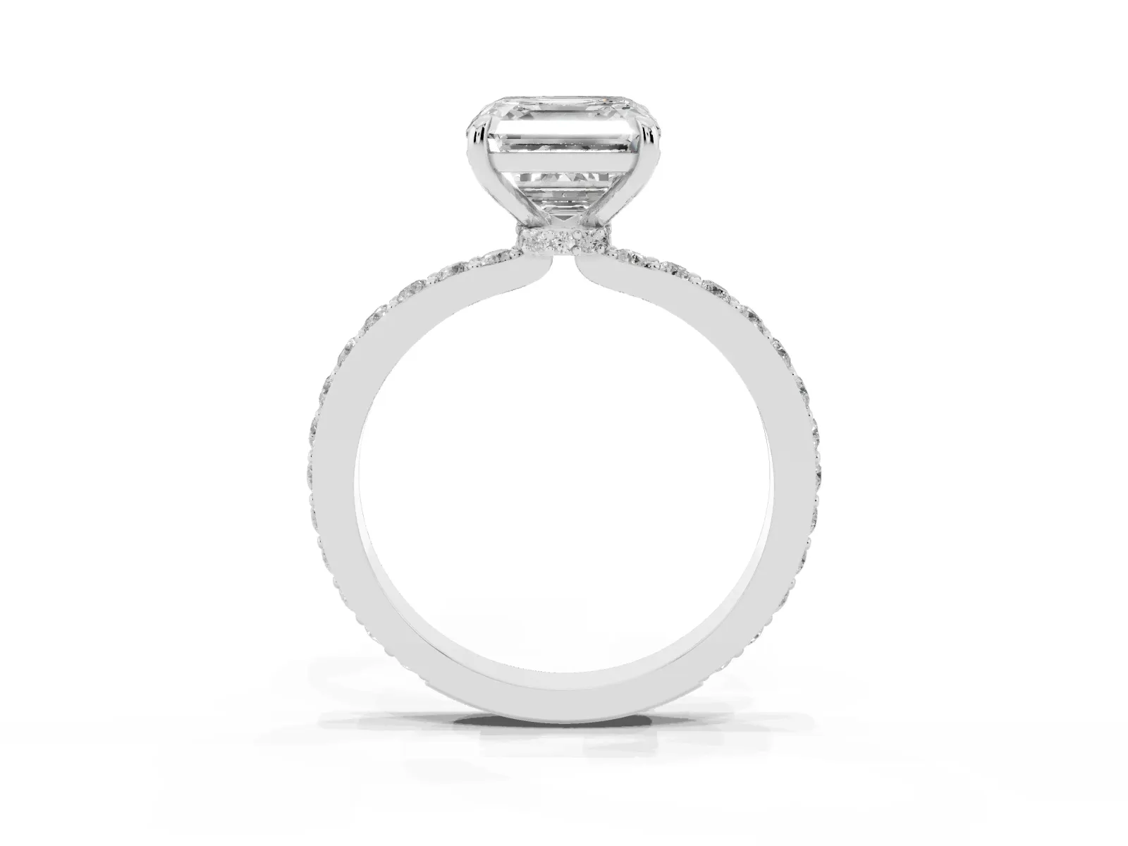 Asscher Cut Diamond Solitaire Engagement Ring with Pavé Band and Four-Prong Setting White gold