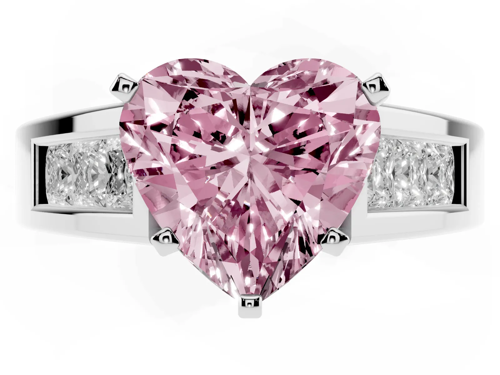 Fancy Pink Heart Cut Cut Channel Set Solitaire Ring with Four-Prong Setting White gold