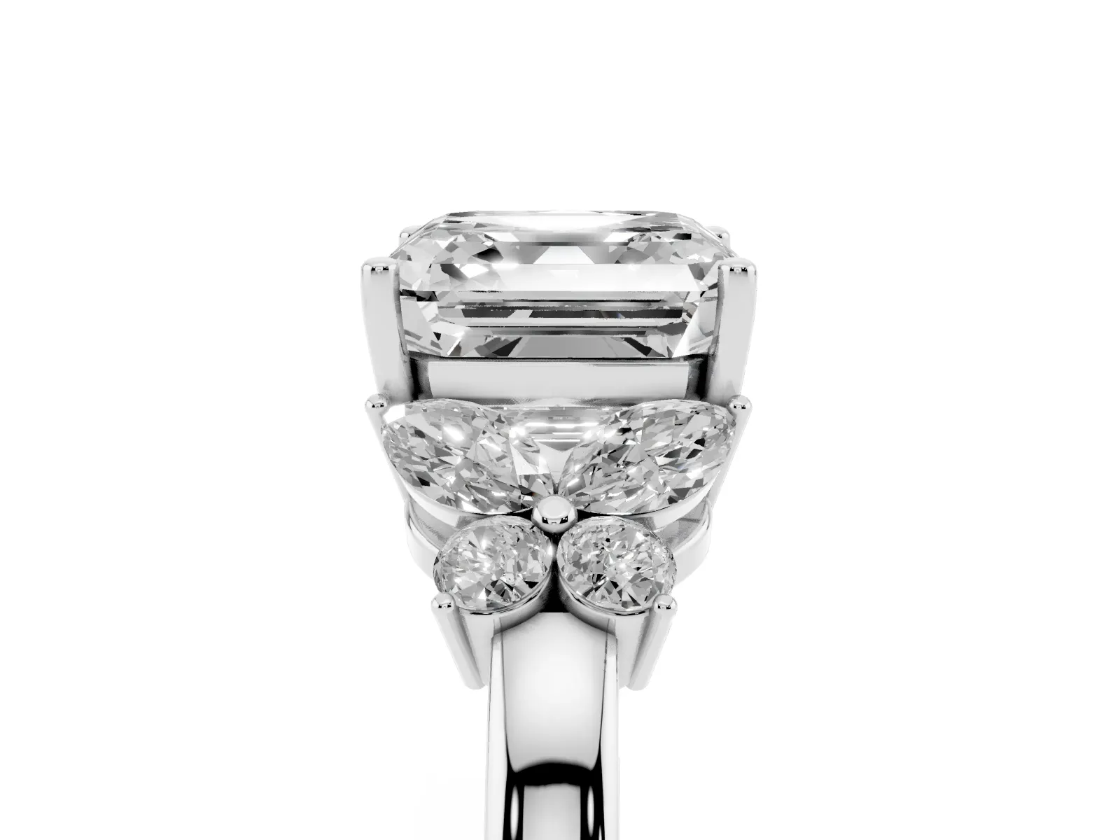 Asscher Cut Cut Solitaire Floral Diamond Ring with Four-Prong Setting Platinum