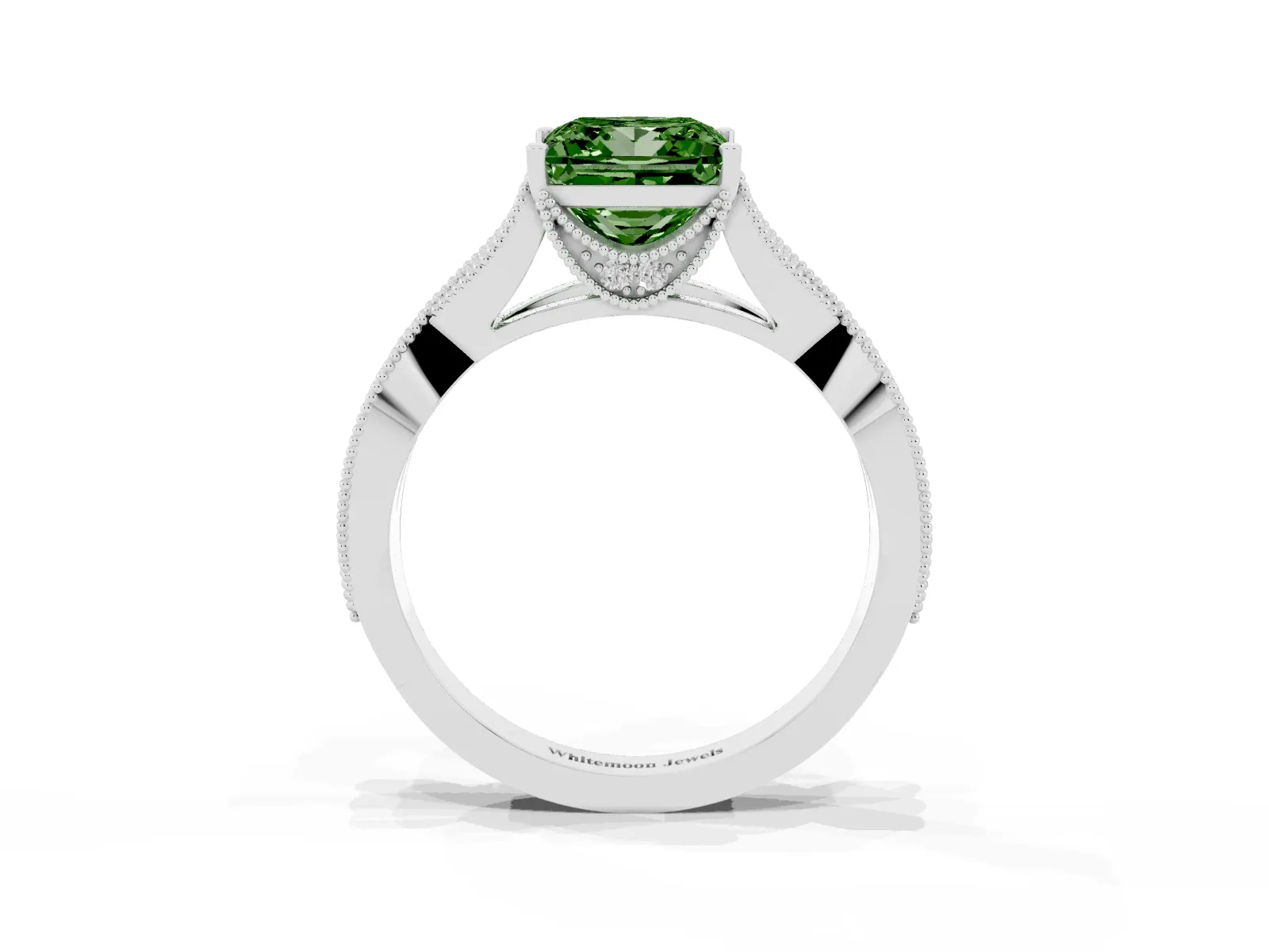 Fancy Green Princess Cut Cut Diamond Twisted Band with Milgrain Pave Setting and Four-Prong Setting Platinum