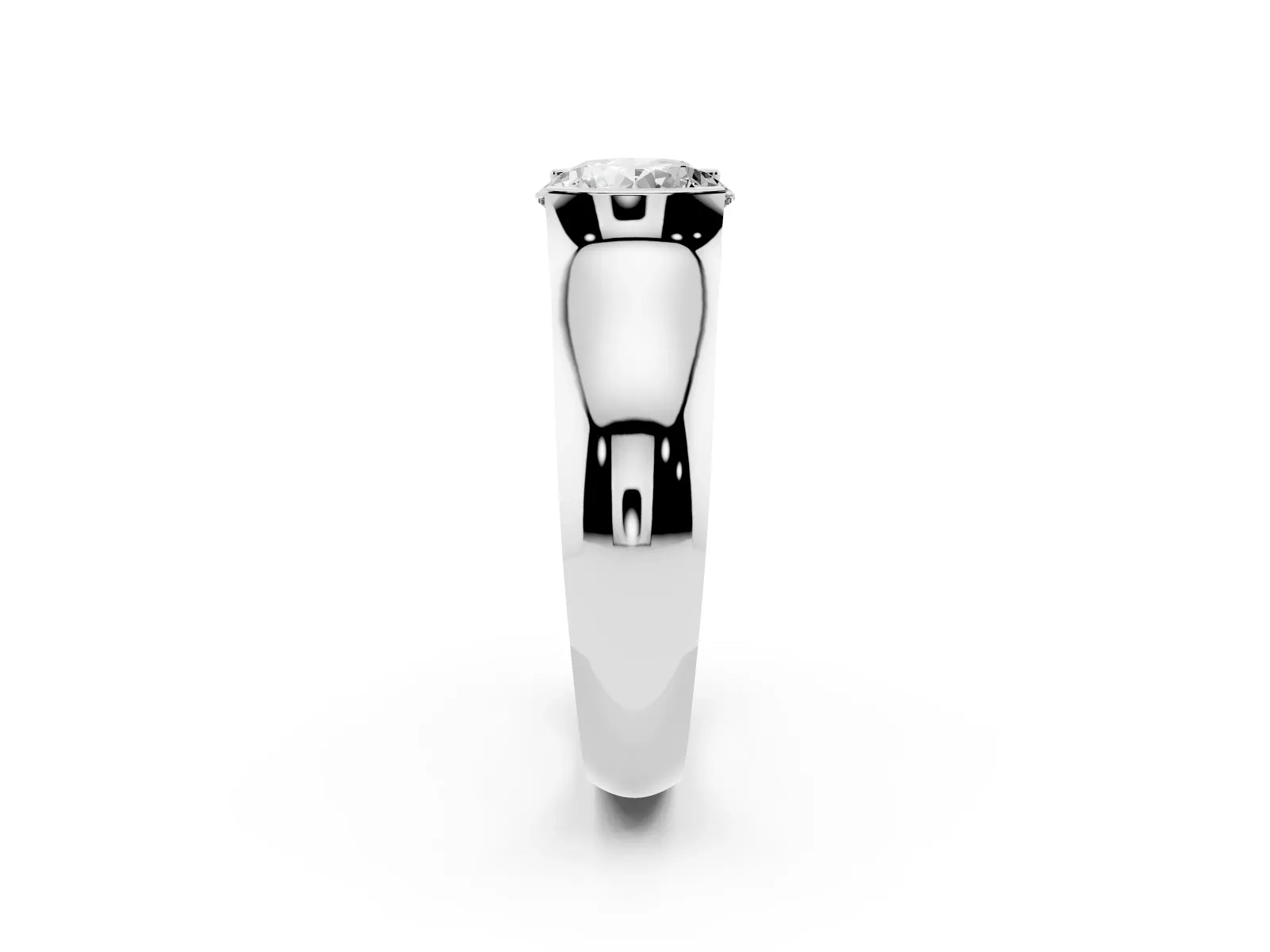 Round Cut Solitaire Bezel Set Diamond Ring with Wide Band Platinum