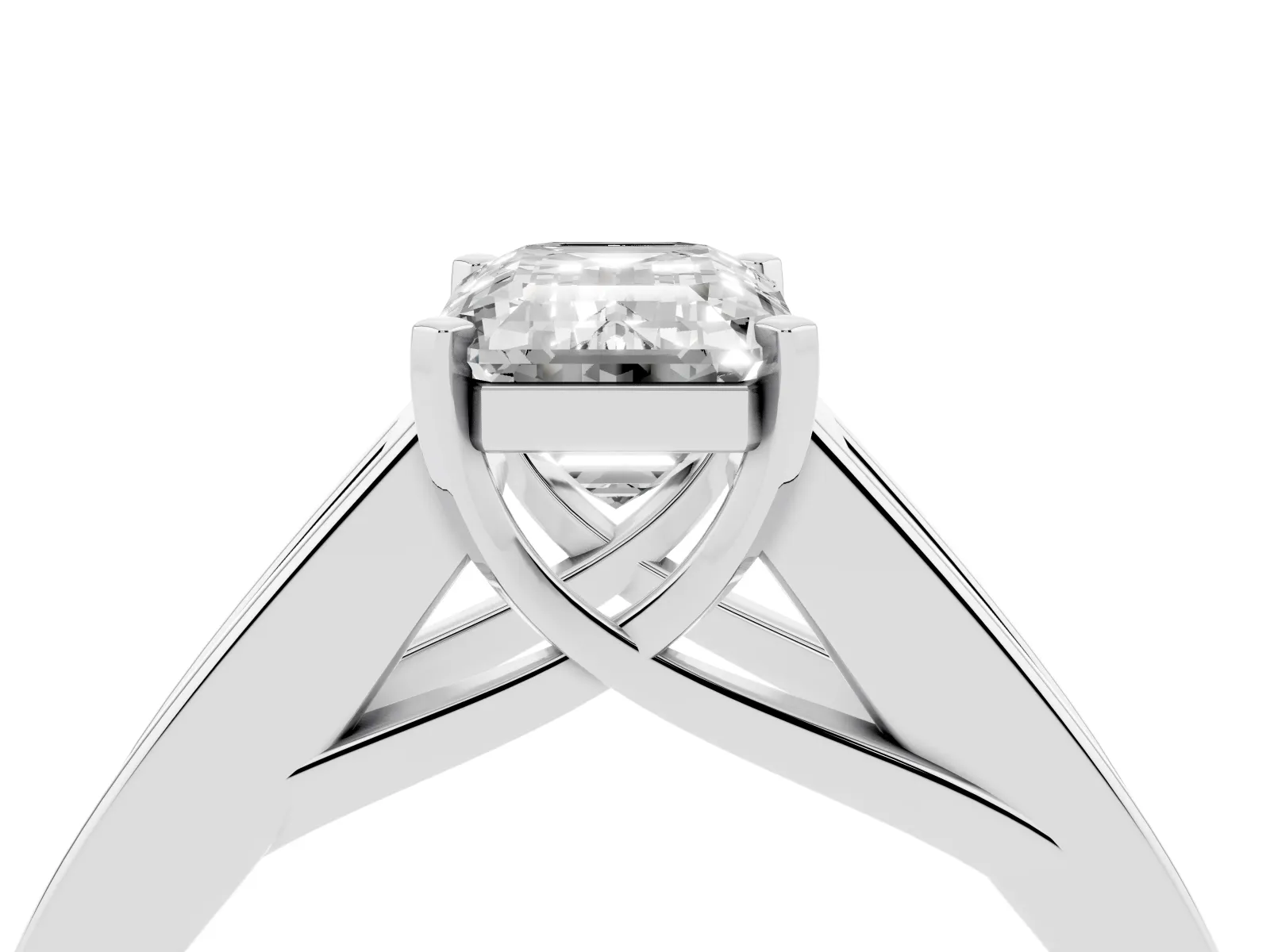 Emerald Cut Cut Channel Set Solitaire Ring with Four-Prong Setting Platinum