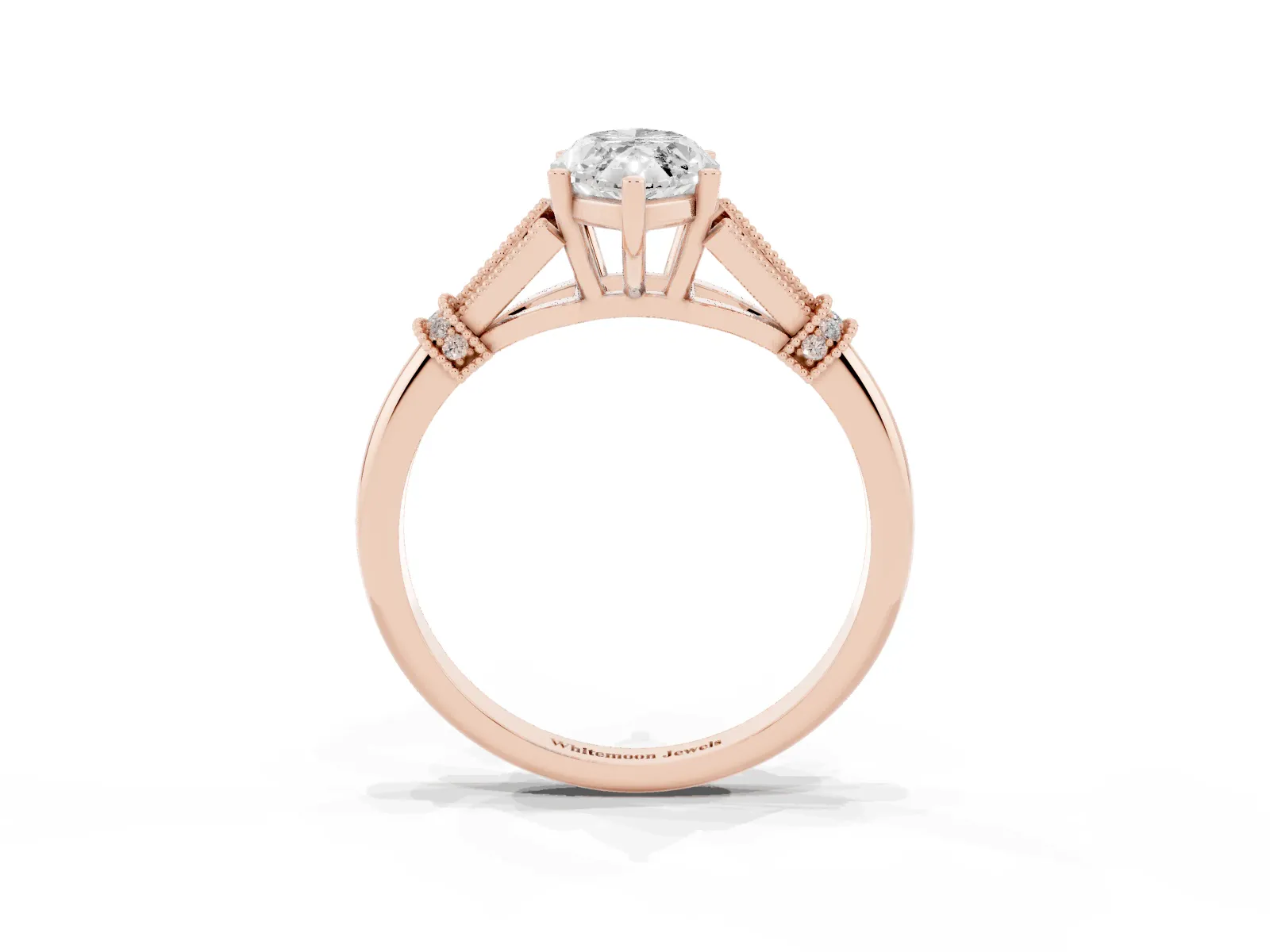 Marquise Cut Diamond Solitaire Ring with Floral Filigree and Pave Accents Rose gold