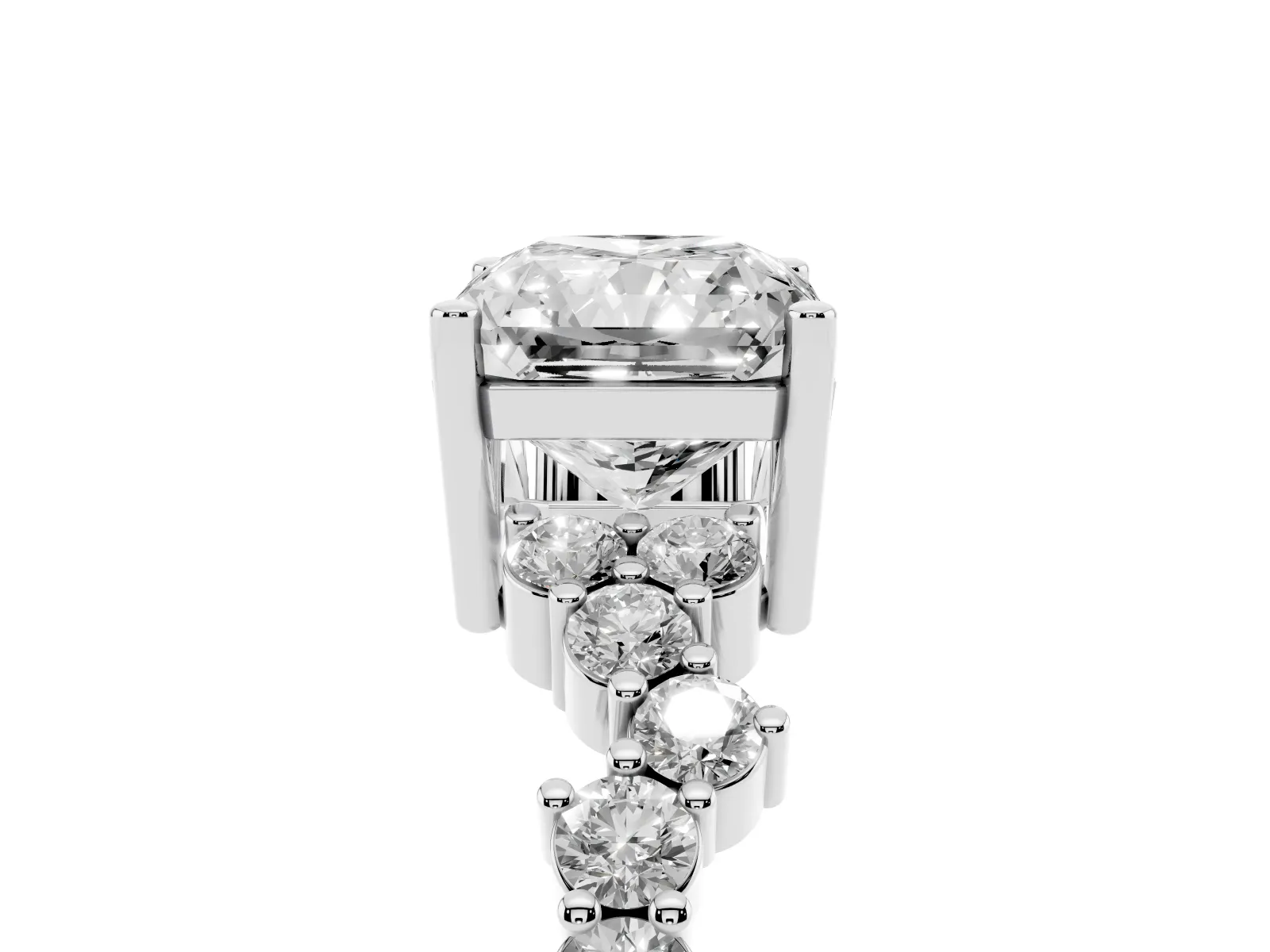 Radiant Cut Diamond Scattered Round Accent Ring with Prong Setting Silver