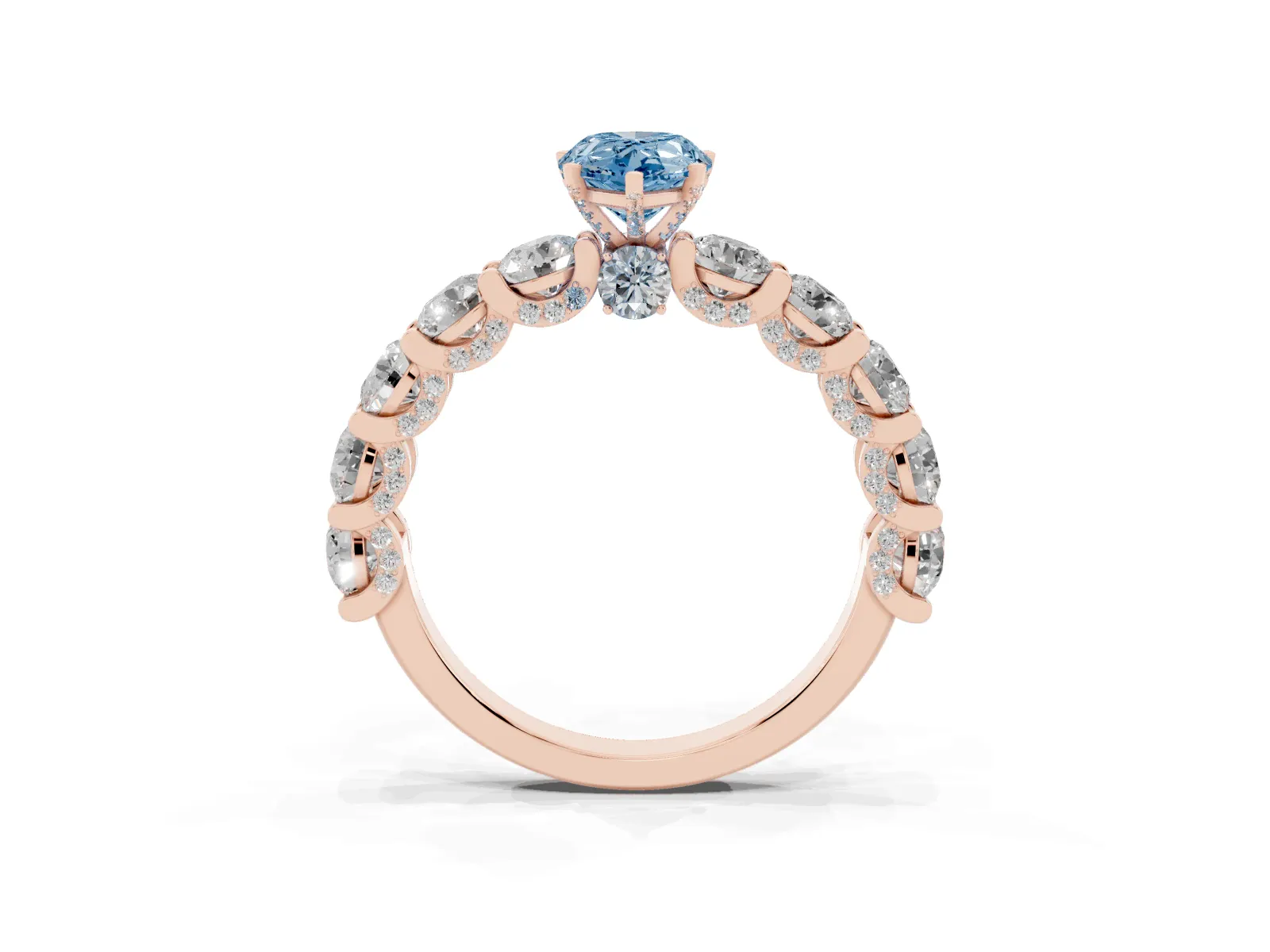 Fancy Blue Pear Cut Diamond Side Stone Engagement Ring with Four-Prong Setting Rose gold