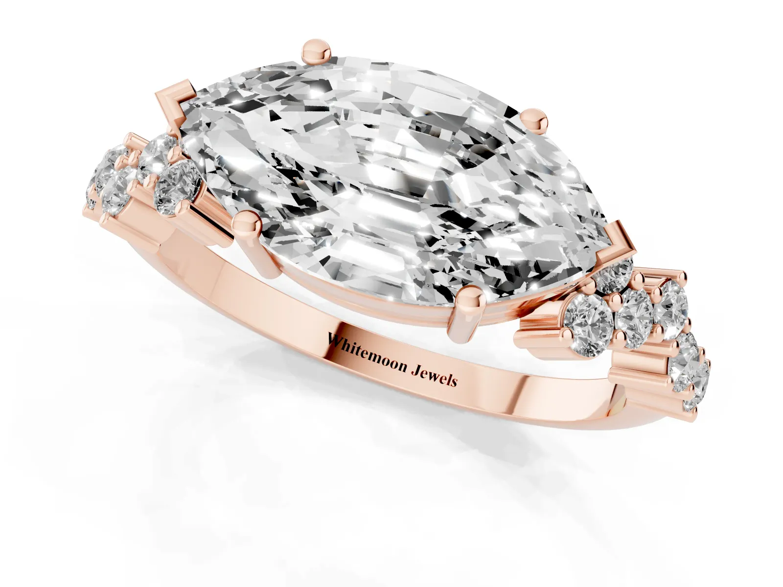 Marquise Cut Diamond Scattered Round Accent Ring with Prong Setting Rose gold