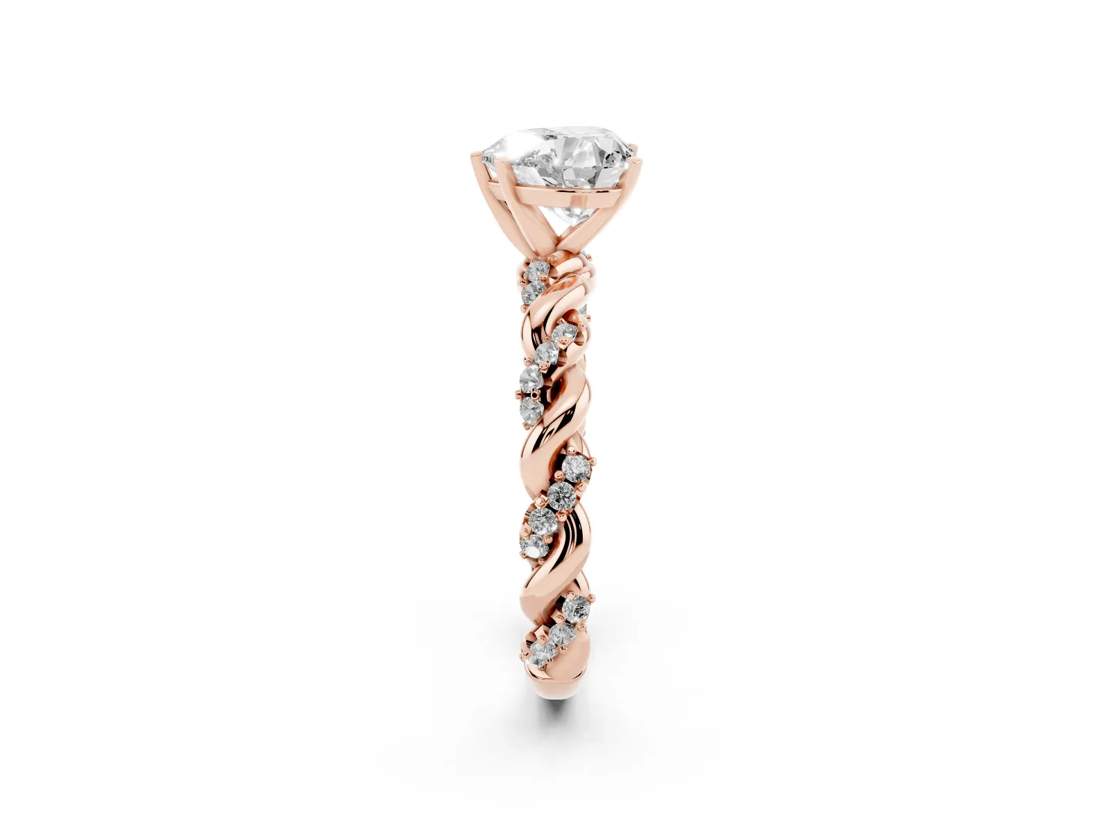 Heart Cut Diamond Solitaire Ring with Twisted Band and Pavé Accents Rose gold