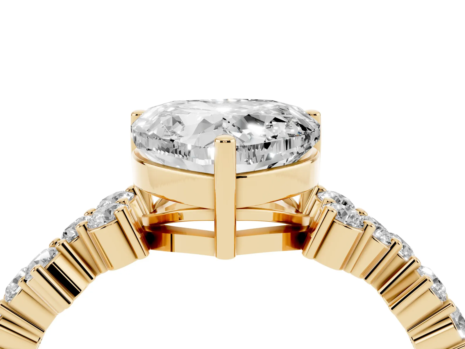 Heart Cut Diamond Scattered Round Accent Ring with Prong Setting Yellow gold