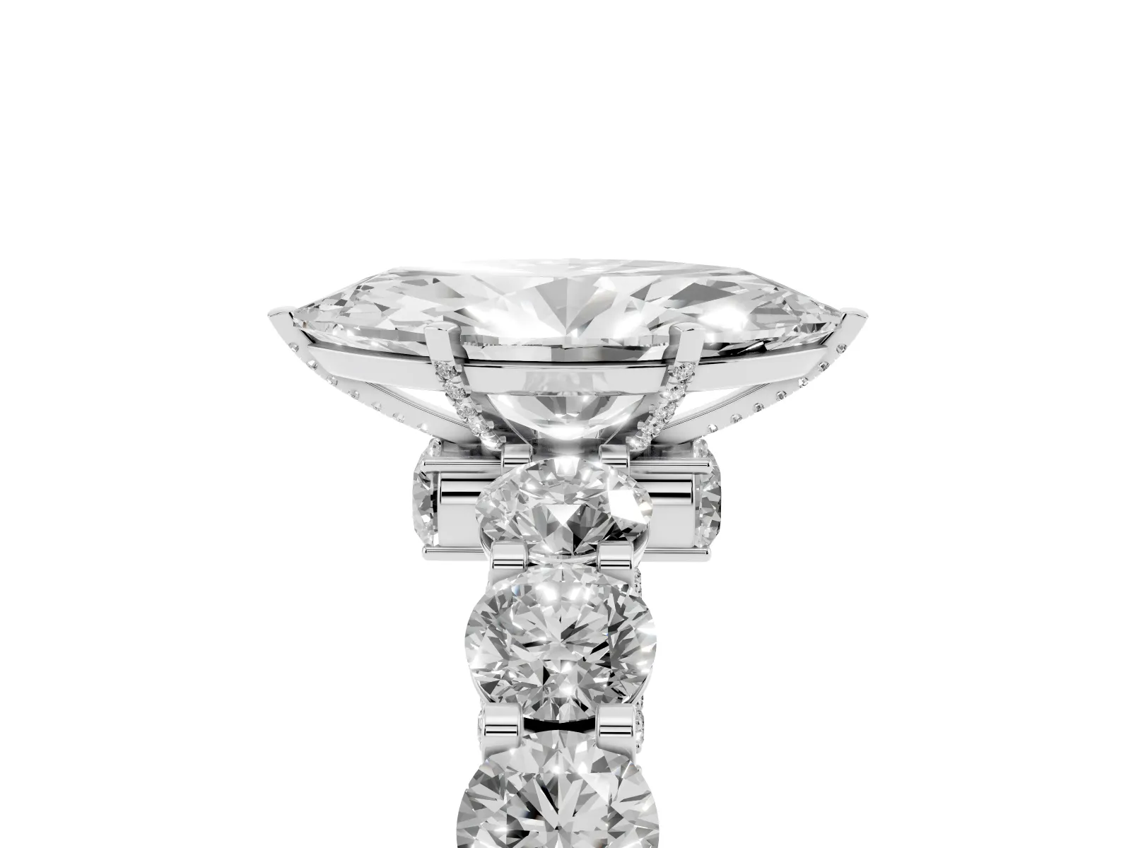 Marquise Cut Diamond Side Stone Engagement Ring with Four-Prong Setting Platinum