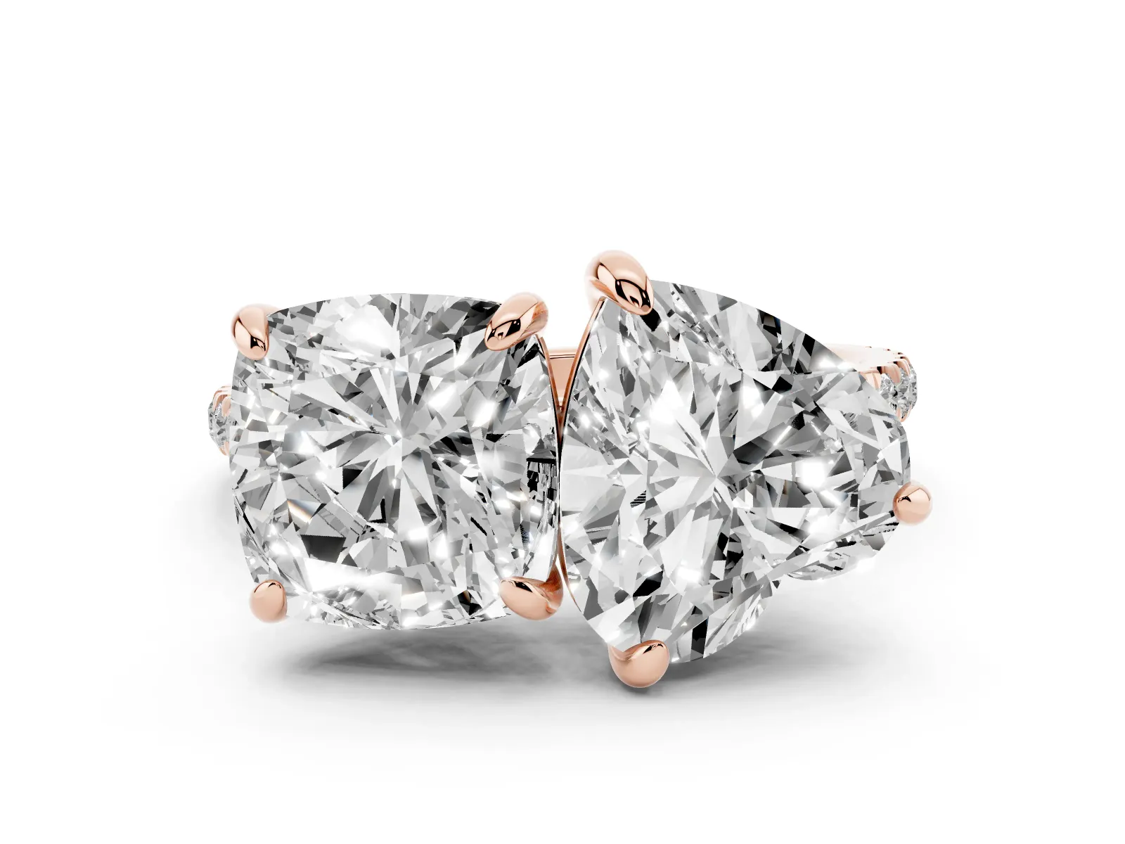 Cushion and Heart Toi Moi Ring with Prong Setting and Pave Band Rose gold