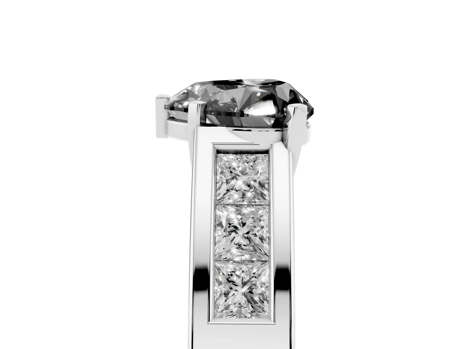 Fancy Black Heart Cut Cut Channel Set Solitaire Ring with Four-Prong Setting White gold