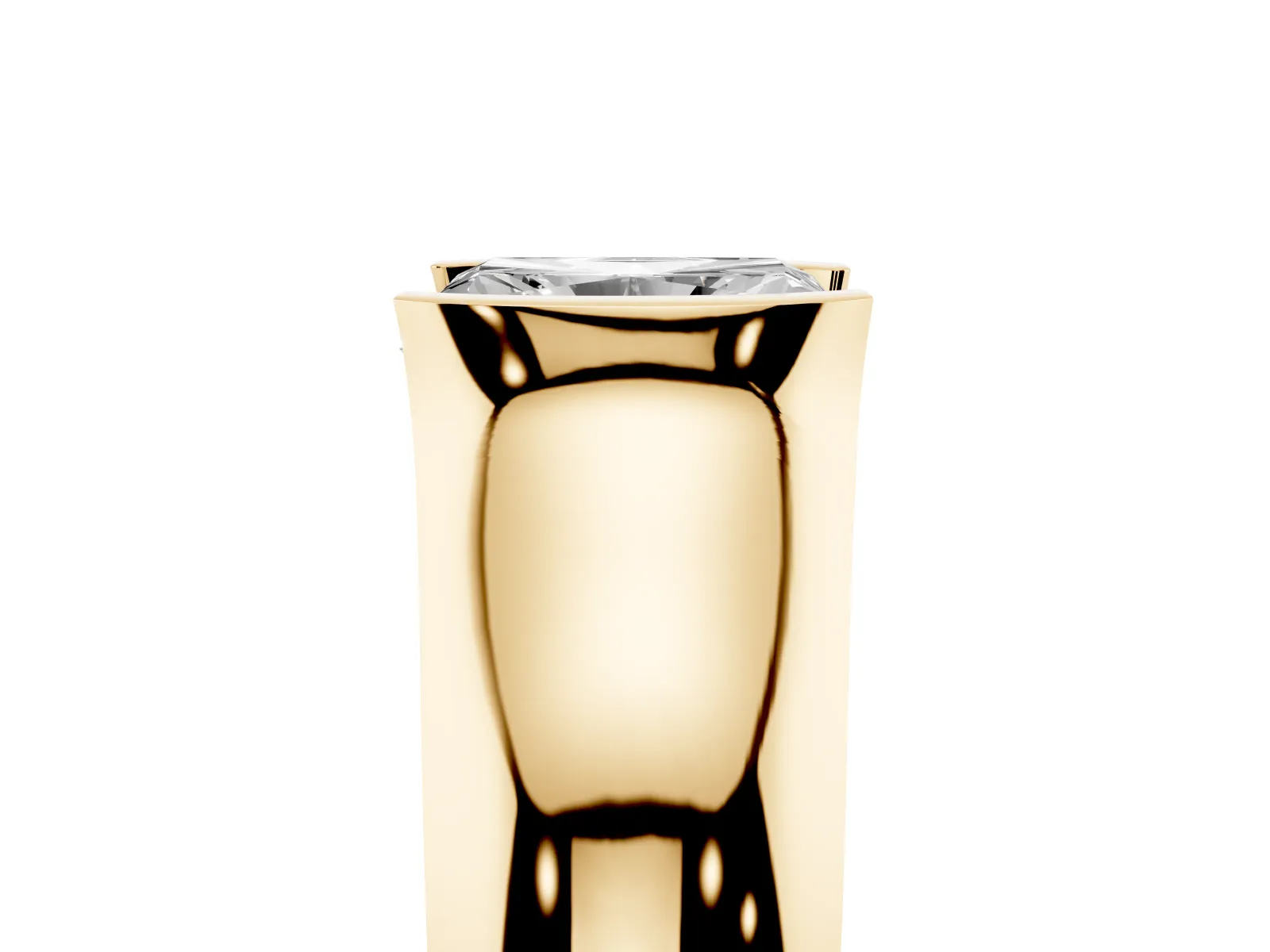 Radiant Cut Solitaire Bezel Set Diamond Ring with Wide Band Yellow gold