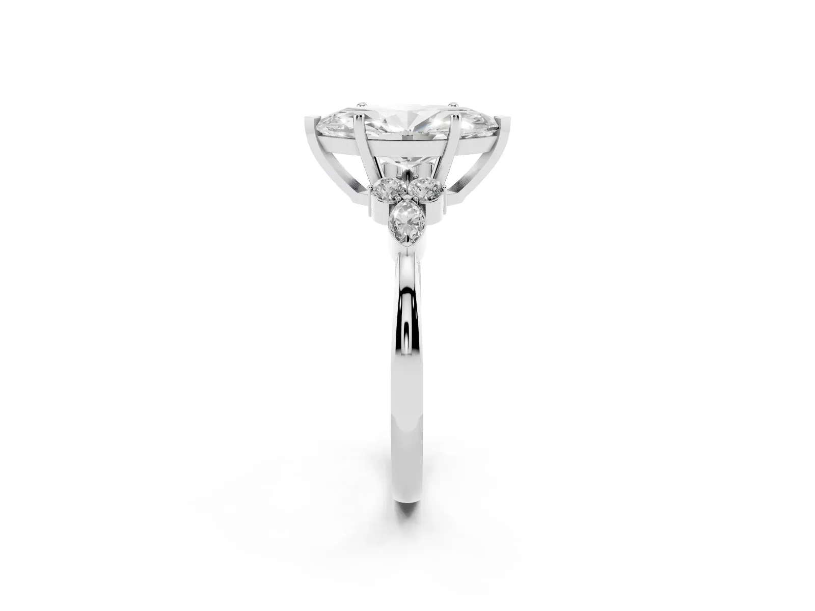 Marquise Cut Brilliant Diamond Solitaire Ring with Pear Side Stones and Four-Prong Setting Platinum
