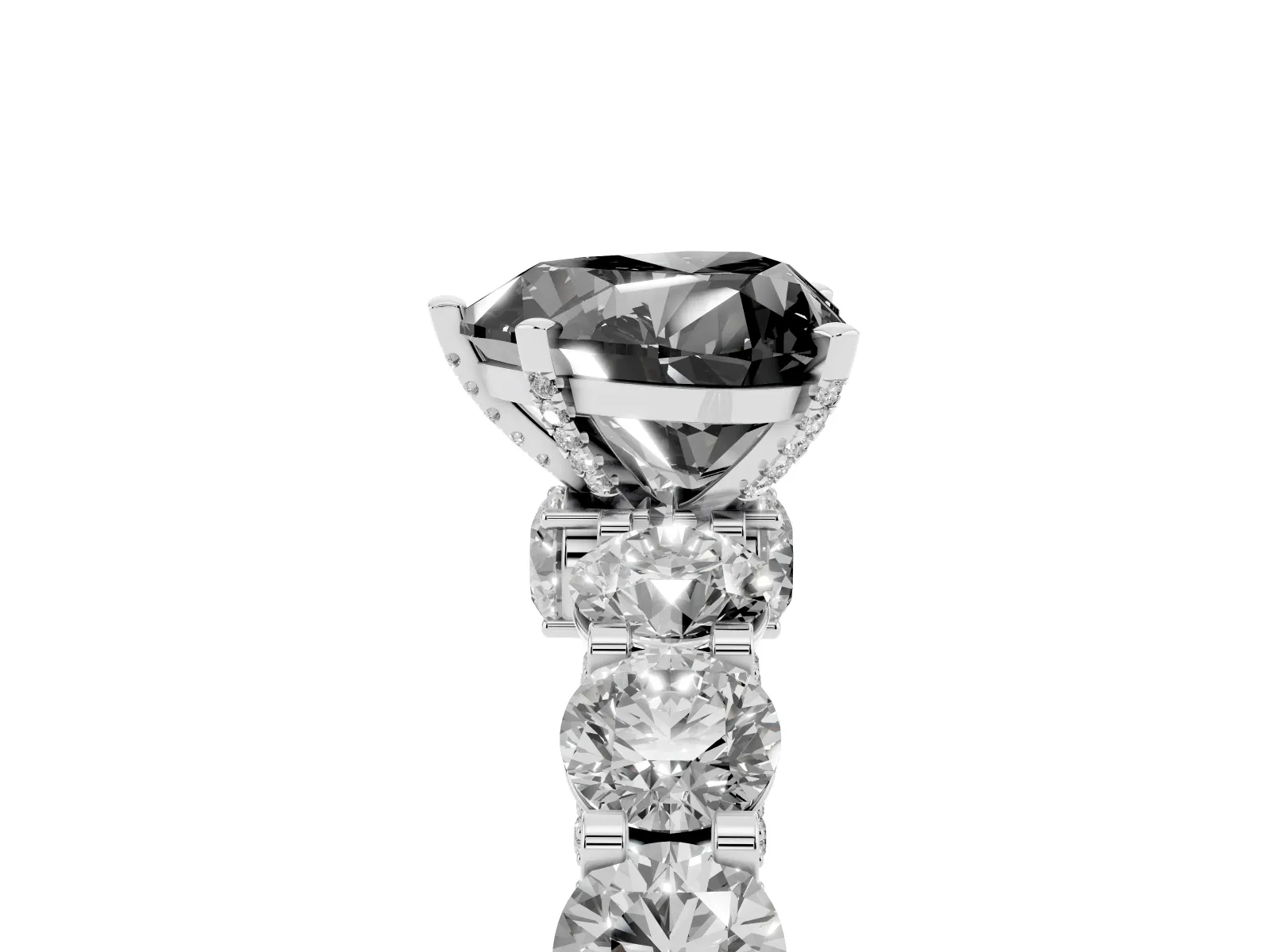 Fancy Black Heart Cut Diamond Side Stone Engagement Ring with Four-Prong Setting Platinum