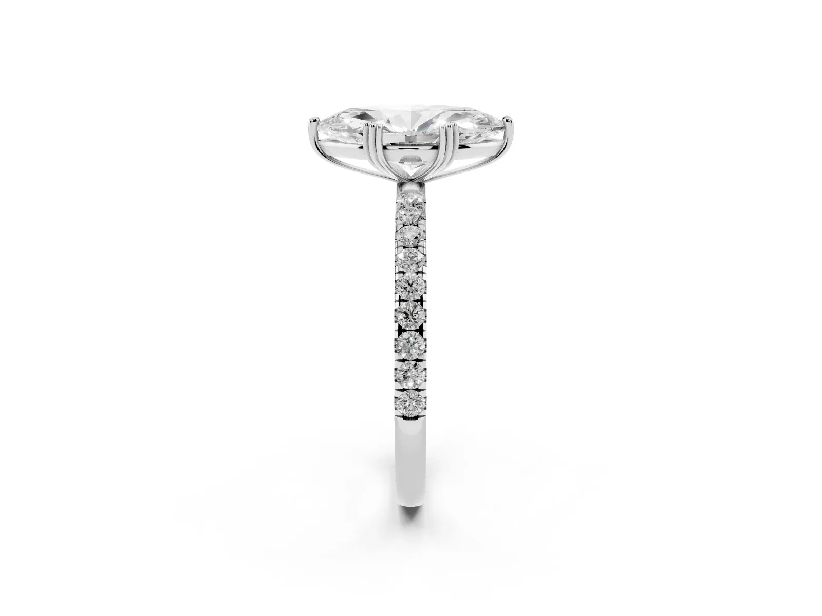 Marquise Cut Brilliant Solitaire with Pavé Band and Claw Prong Setting Silver