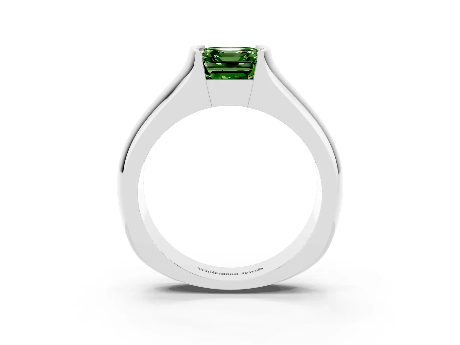 Fancy Green Asscher Cut Solitaire Bezel Set Diamond Ring with Wide Band Platinum
