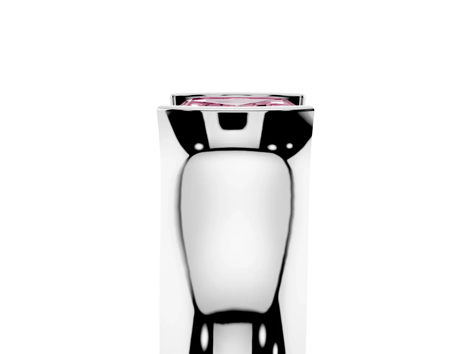 Fancy Pink Asscher Cut Solitaire Bezel Set Diamond Ring with Wide Band Platinum