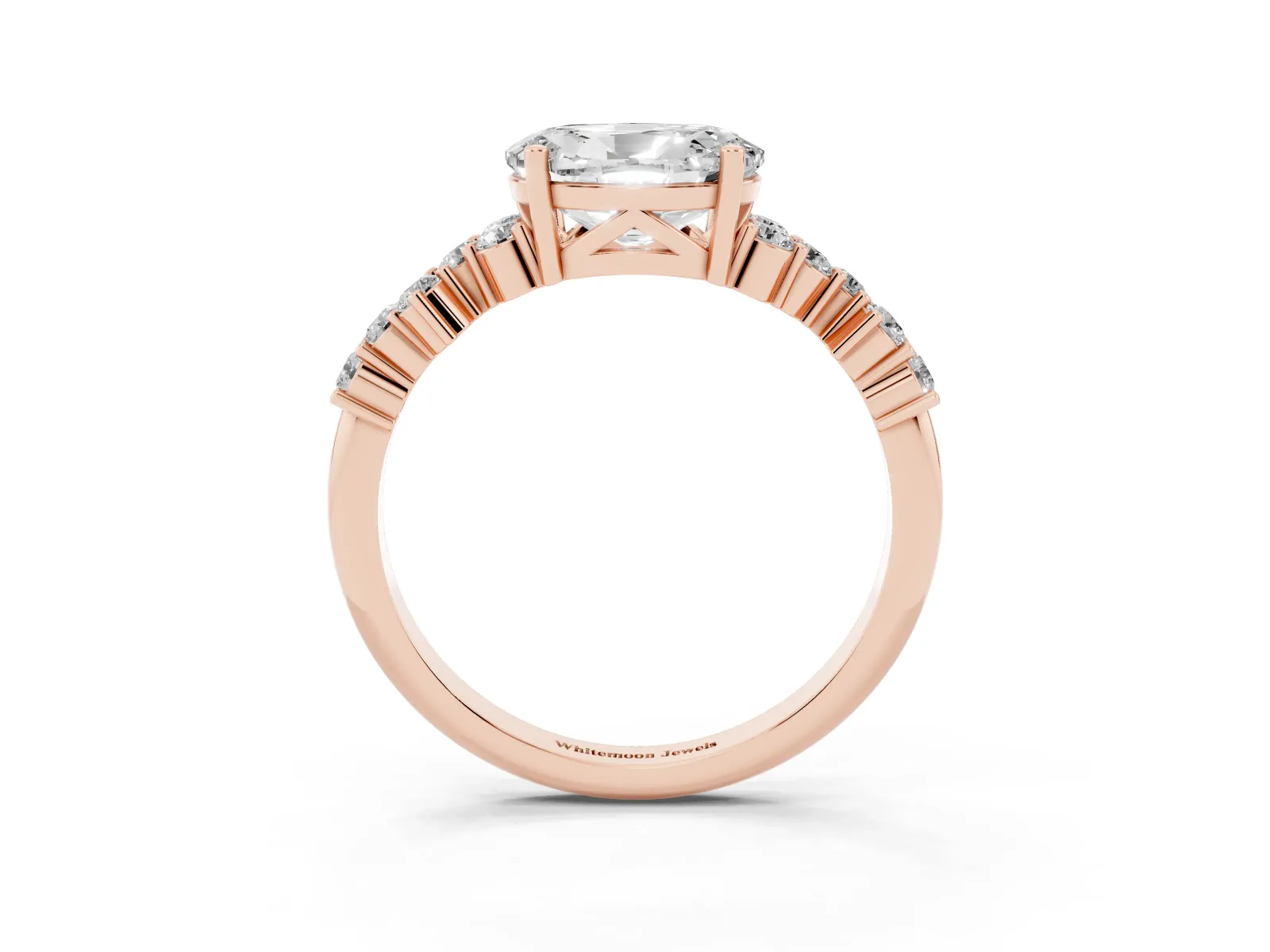 Oval Cut Diamond Scattered Round Accent Ring with Prong Setting Rose gold