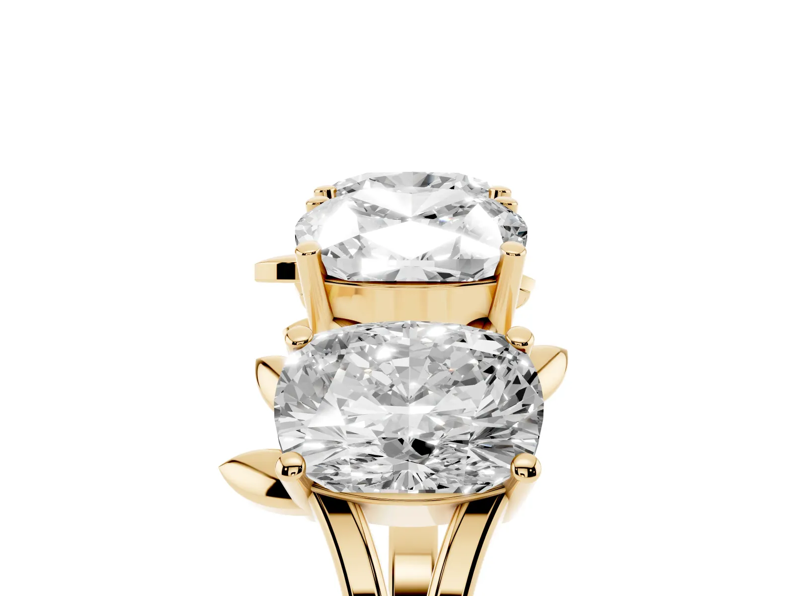 Four-Stone Elongated Cushion Diamond Band with Nature-Inspired Prong Setting Yellow gold