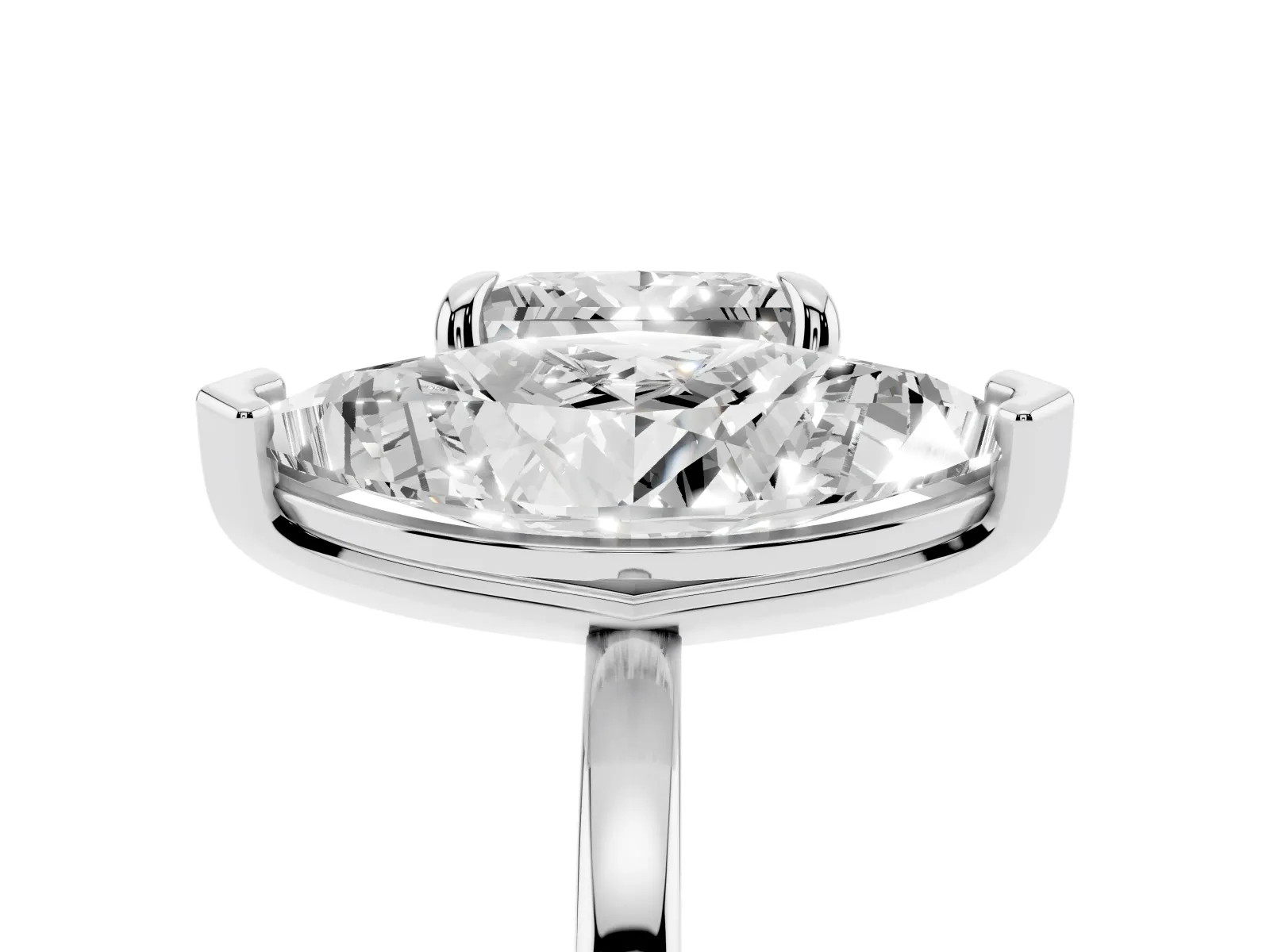 Marquise and Princess Toi Moi Ring with Prong Setting and Plain Band Silver
