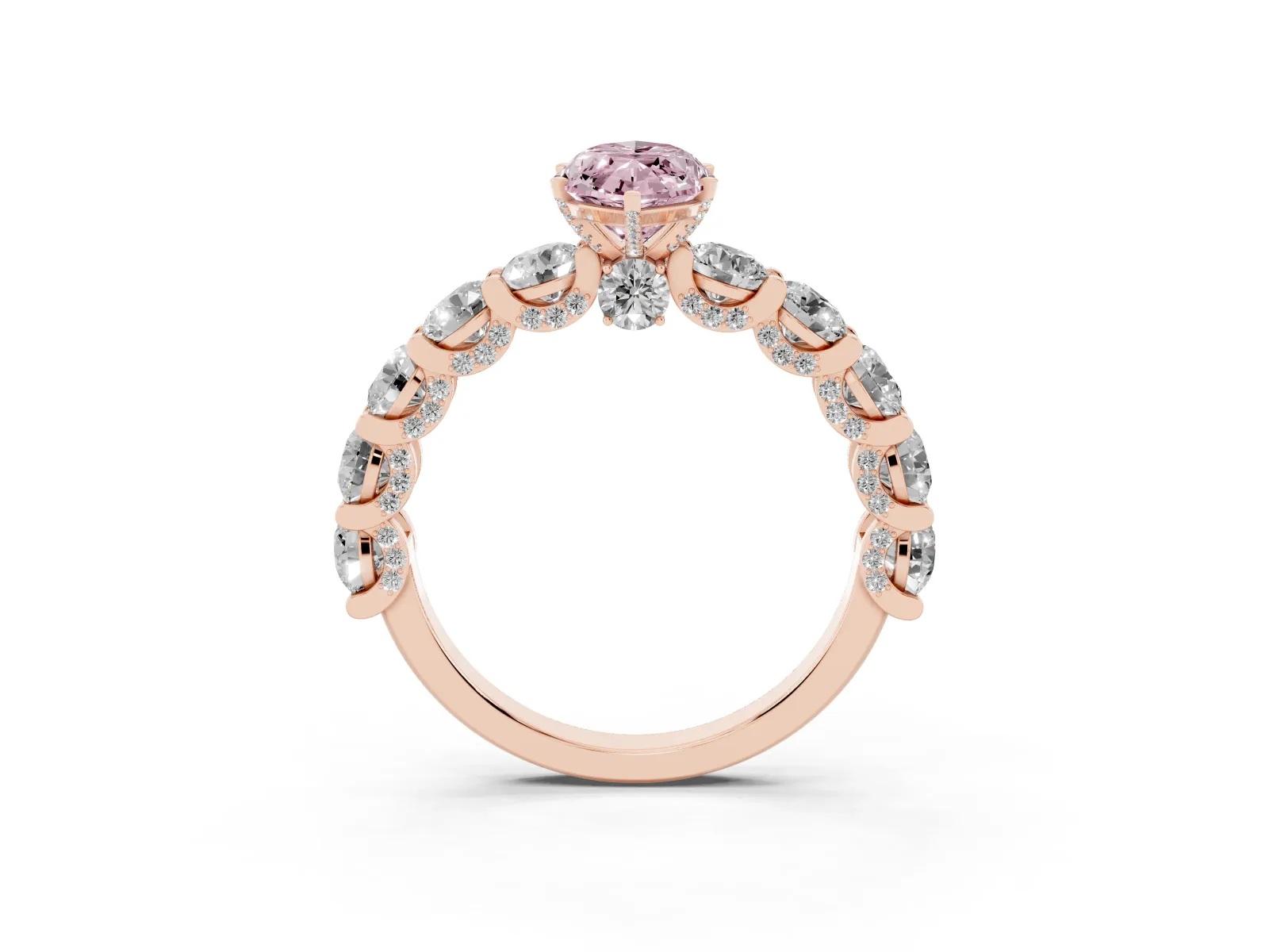 Fancy Pink Marquise Cut Diamond Side Stone Engagement Ring with Four-Prong Setting Rose gold
