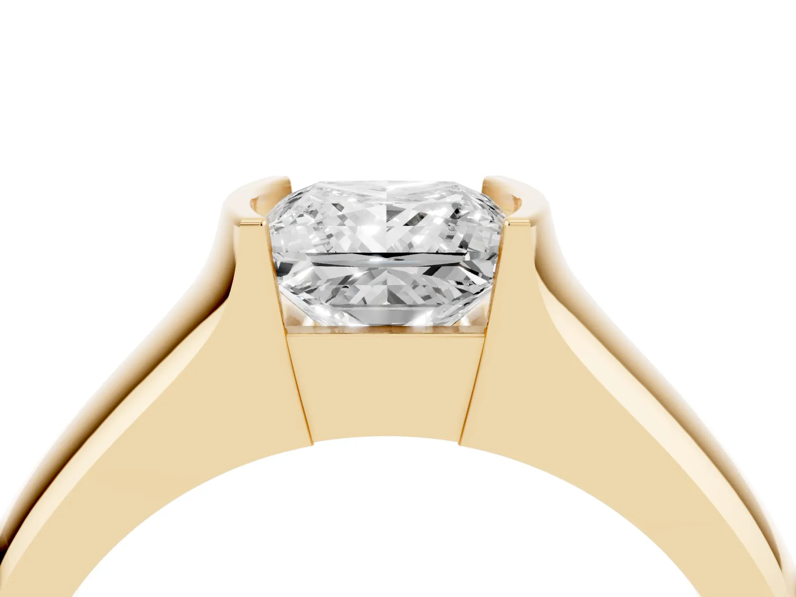 Princess Cut Solitaire Bezel Set Diamond Ring with Wide Band Yellow gold