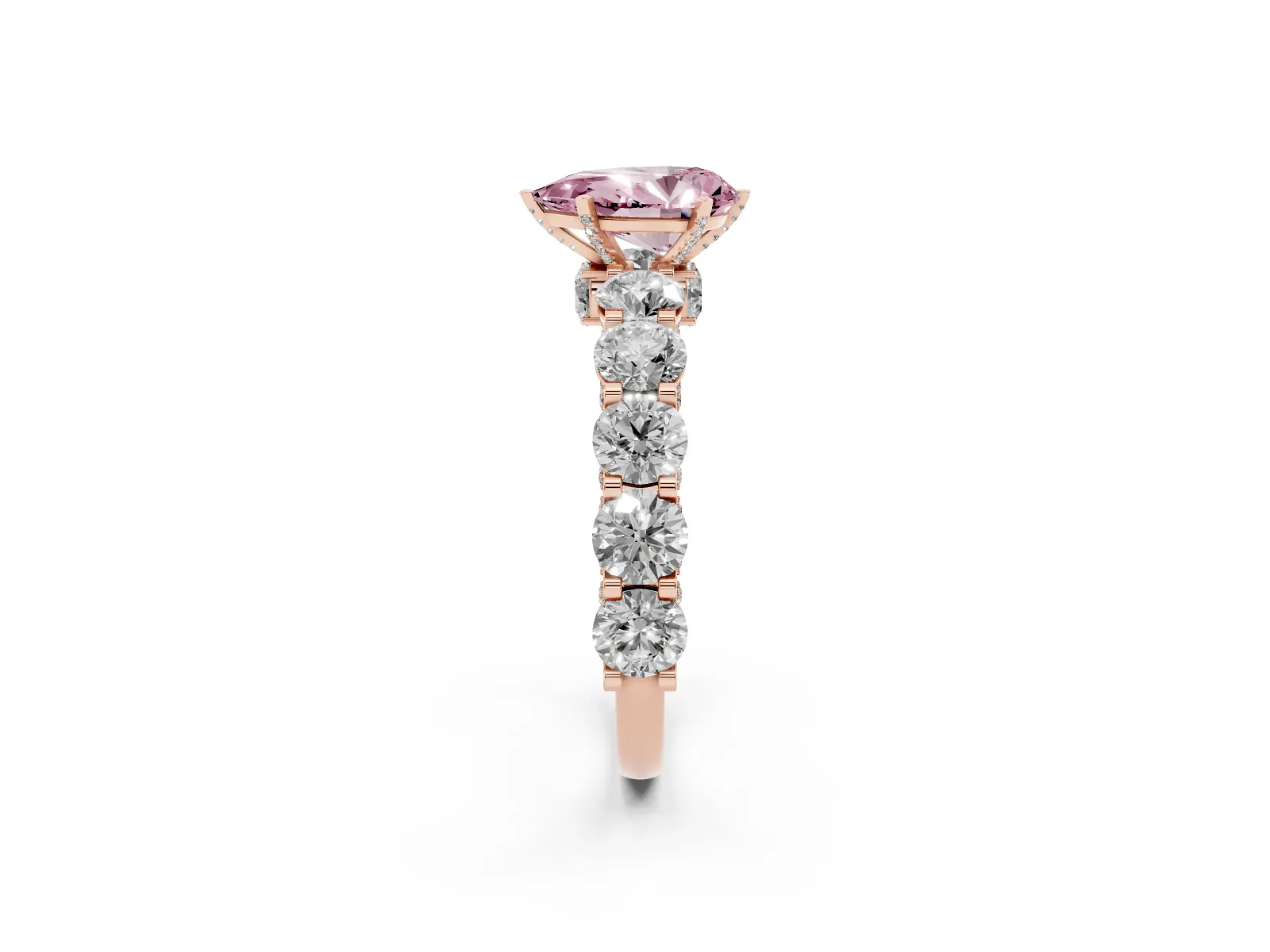 Fancy Pink Pear Cut Diamond Side Stone Engagement Ring with Four-Prong Setting Rose gold