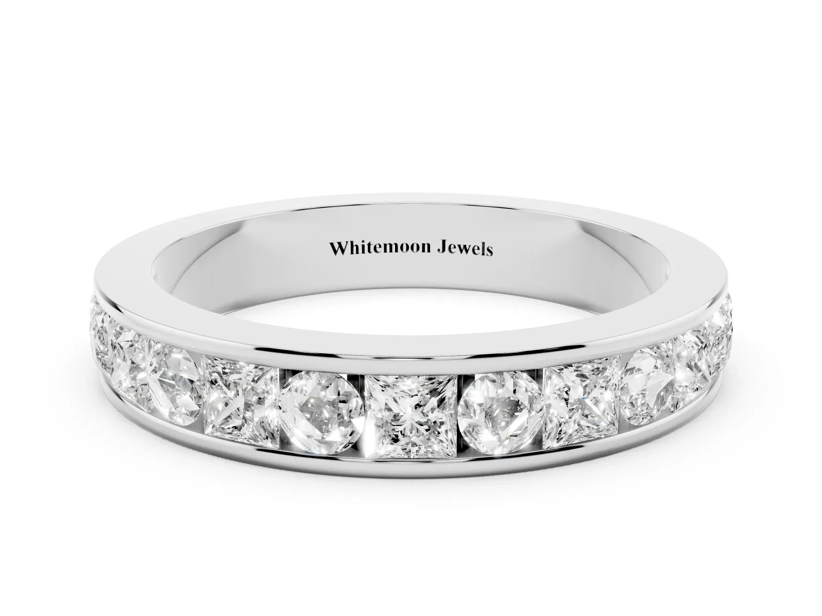 Princess Diamond Channel Set Promise Ring with Round Diamond Accents Platinum