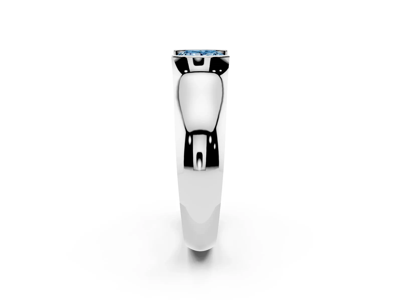 Fancy Blue Princess Cut Solitaire Bezel Set Diamond Ring with Wide Band White gold
