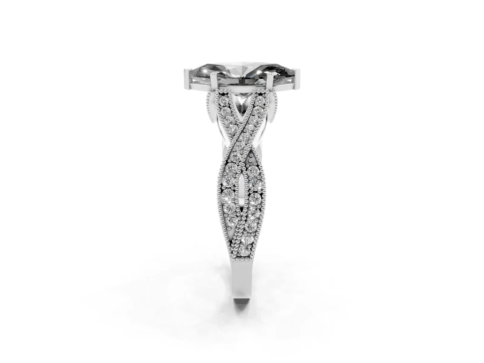 Fancy Black Marquise Cut Cut Diamond Twisted Band with Milgrain Pave Setting and Four-Prong Setting Platinum
