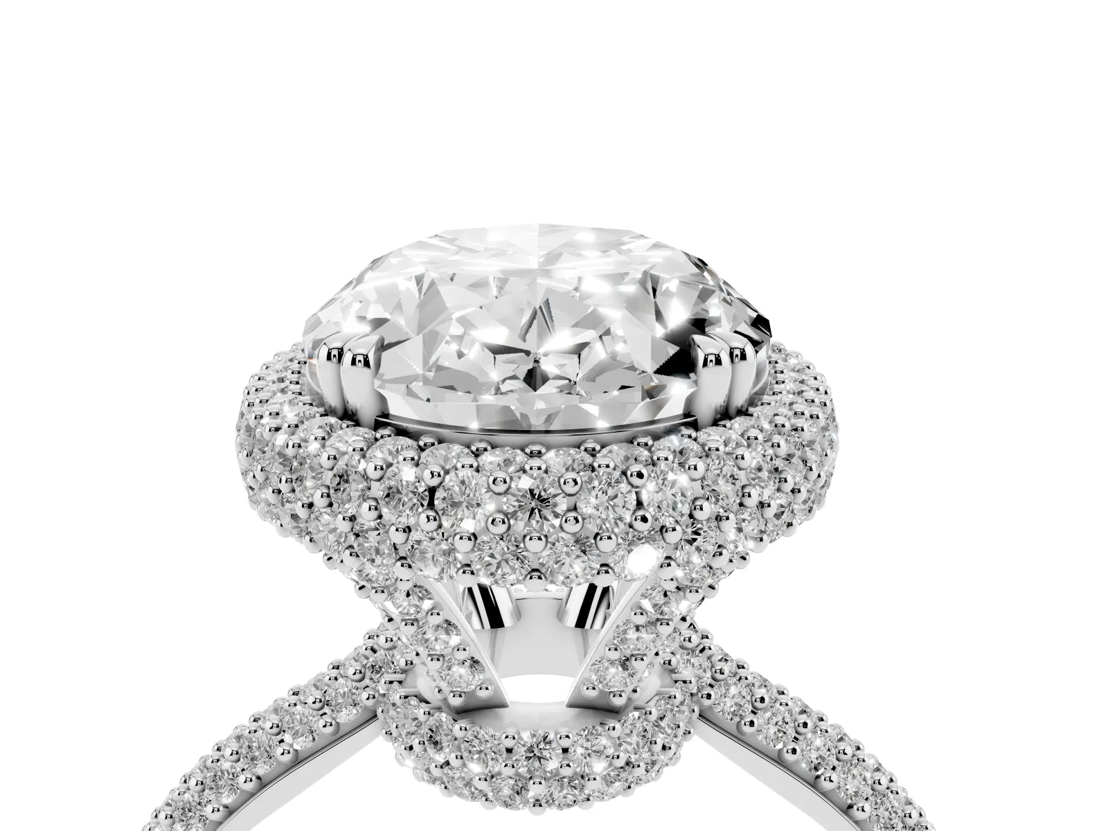 Oval Diamond Halo Ring with Round Diamond Accents Platinum