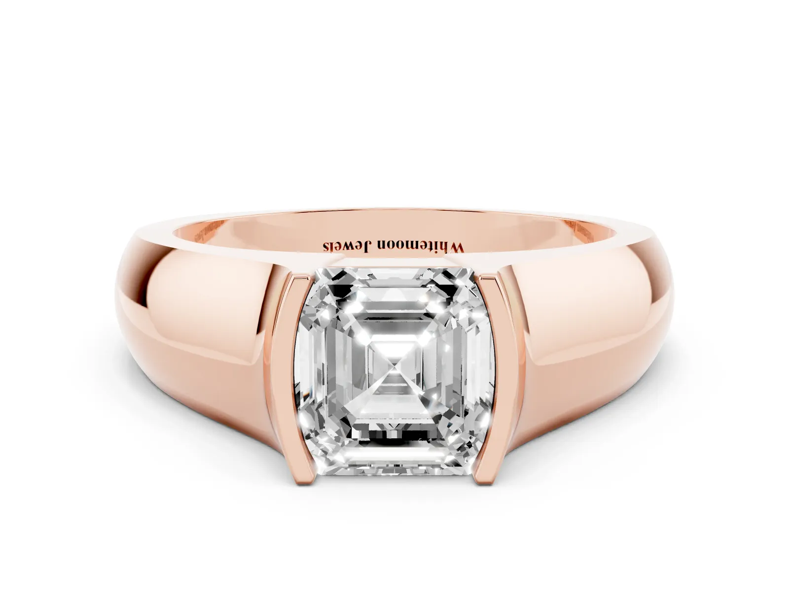 Asscher Cut Solitaire Bezel Set Diamond Ring with Wide Band Rose gold