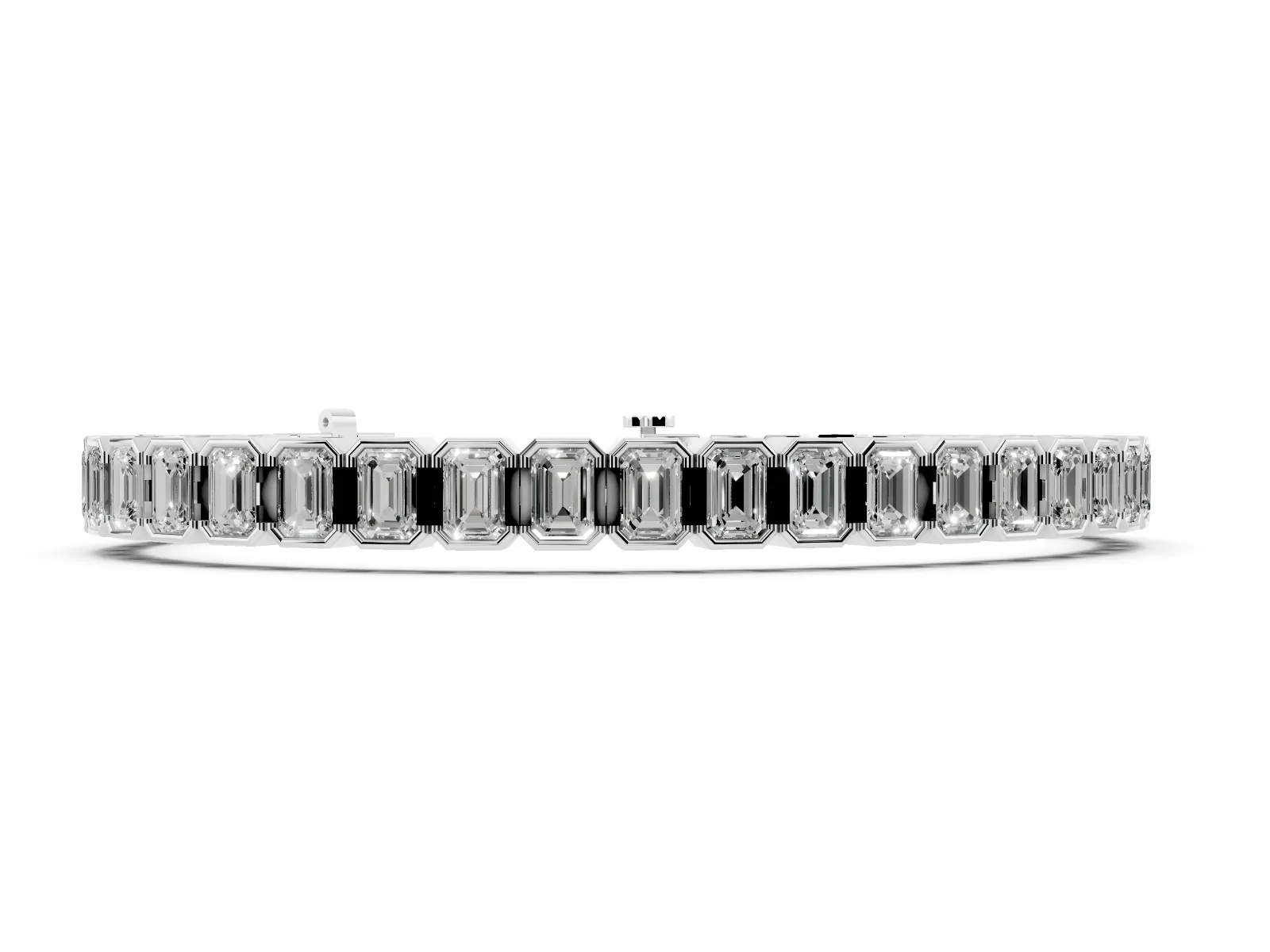 Emerald Cut Diamond Tennis Bracelet with Half Bezel Setting Silver