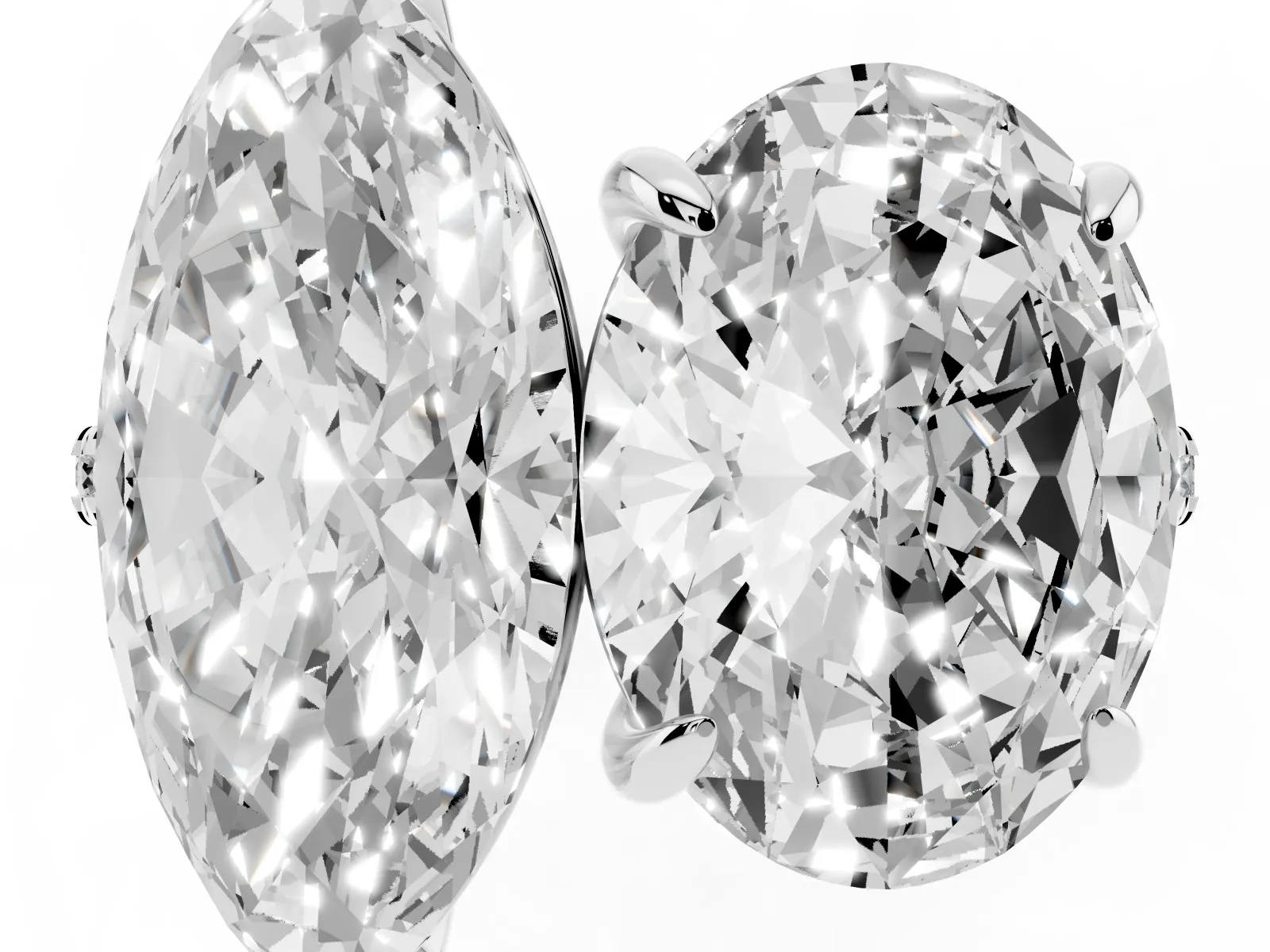 Oval and Marquise Toi Moi Ring with Prong Setting and Pave Band Silver