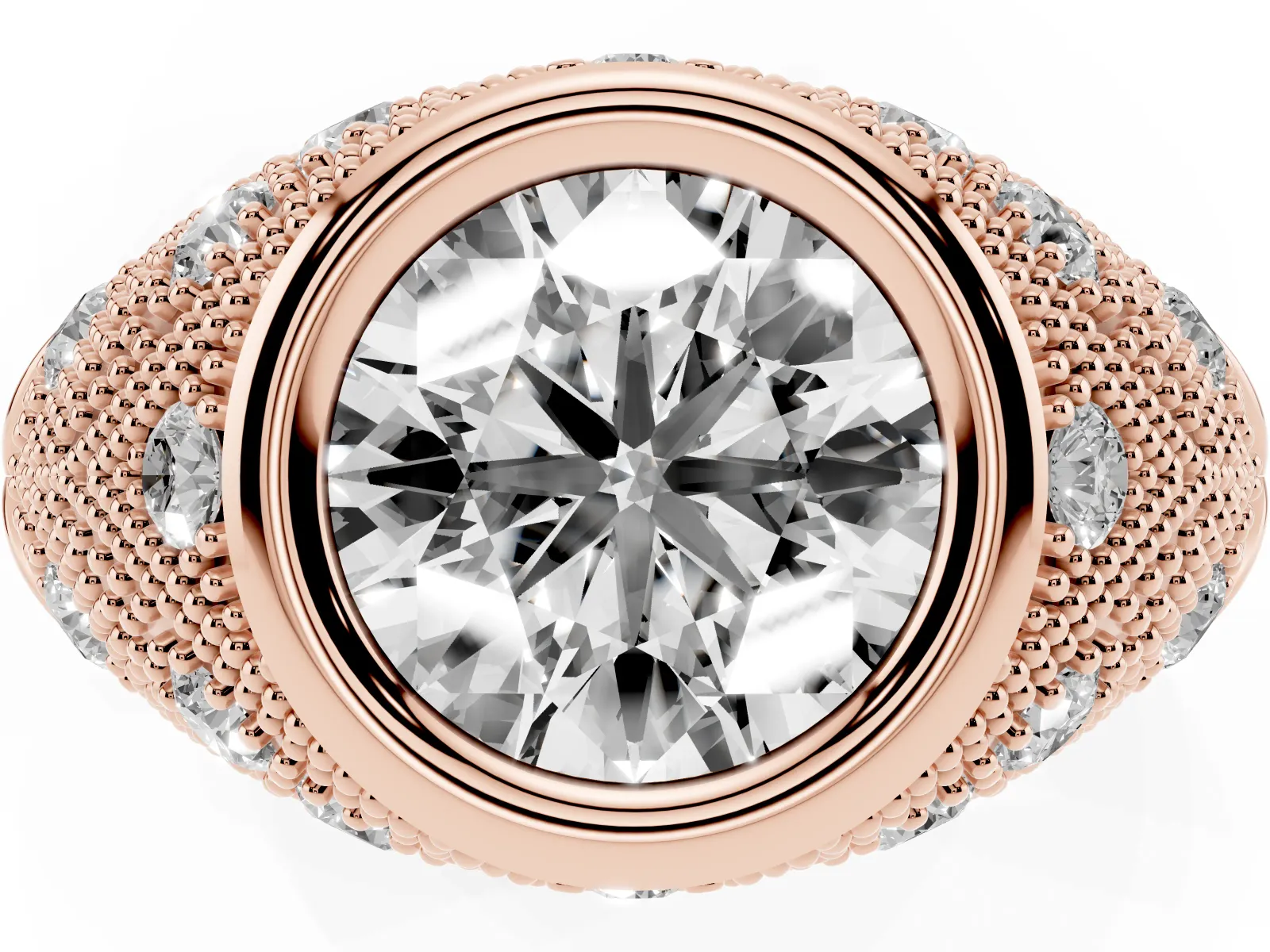Bezel Set Round Cut Diamond Milgrain Band Ring Rose gold