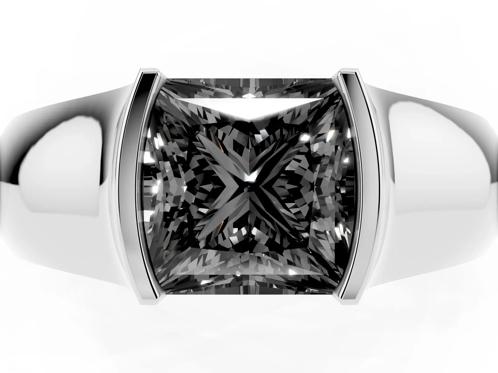Fancy Black Princess Cut Solitaire Bezel Set Diamond Ring with Wide Band White gold
