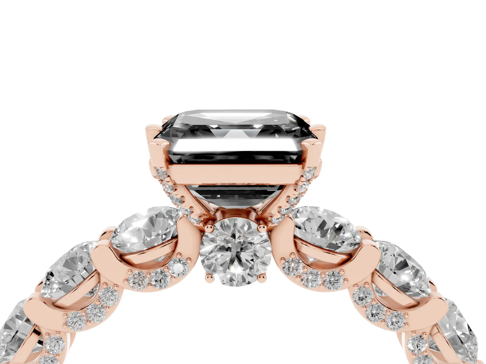 Fancy Black Asscher Cut Diamond Side Stone Engagement Ring with Four-Prong Setting Rose gold