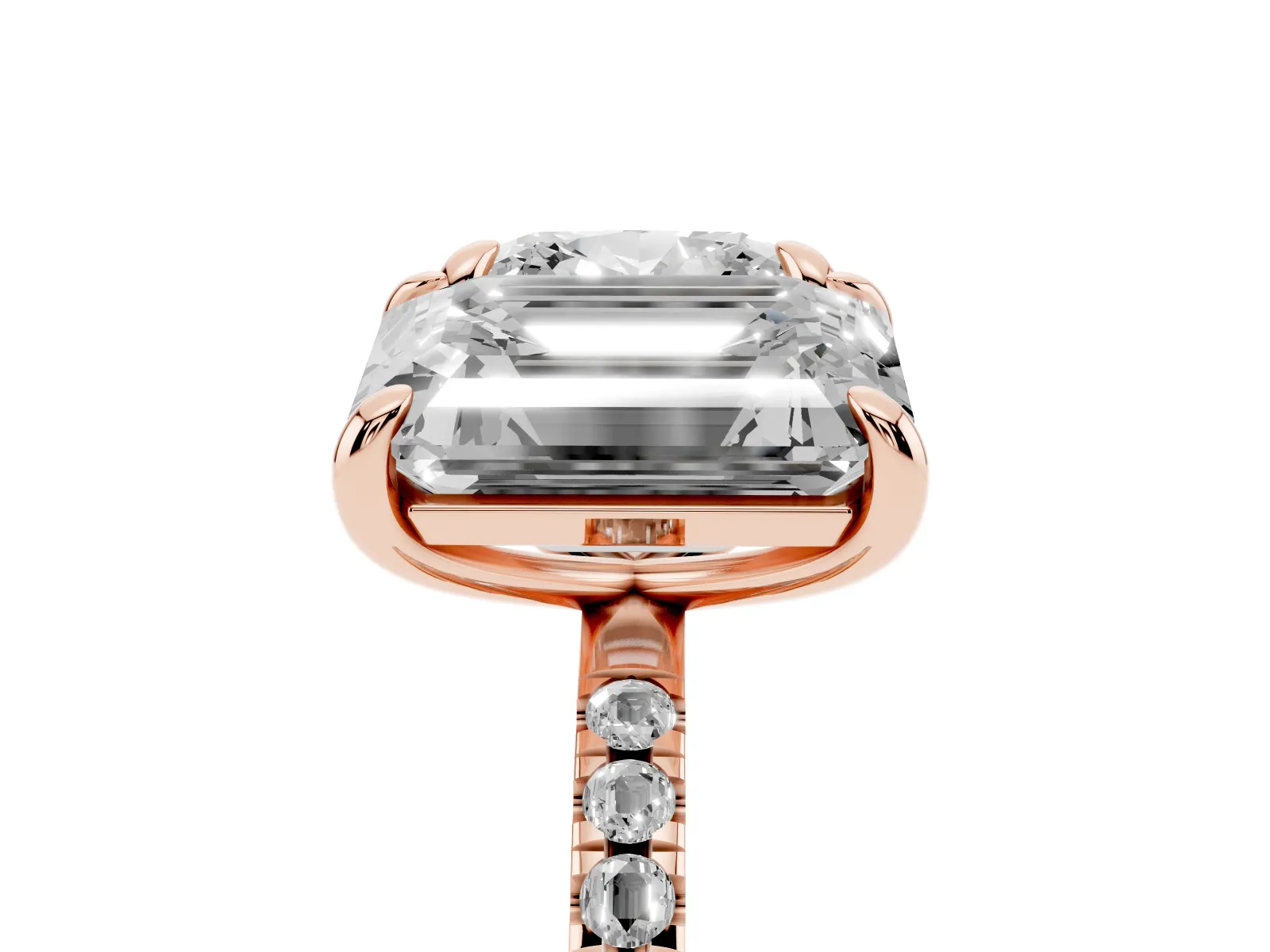 Cushion and Emerald Toi Moi Ring with Prong Setting and Pave Band Rose gold