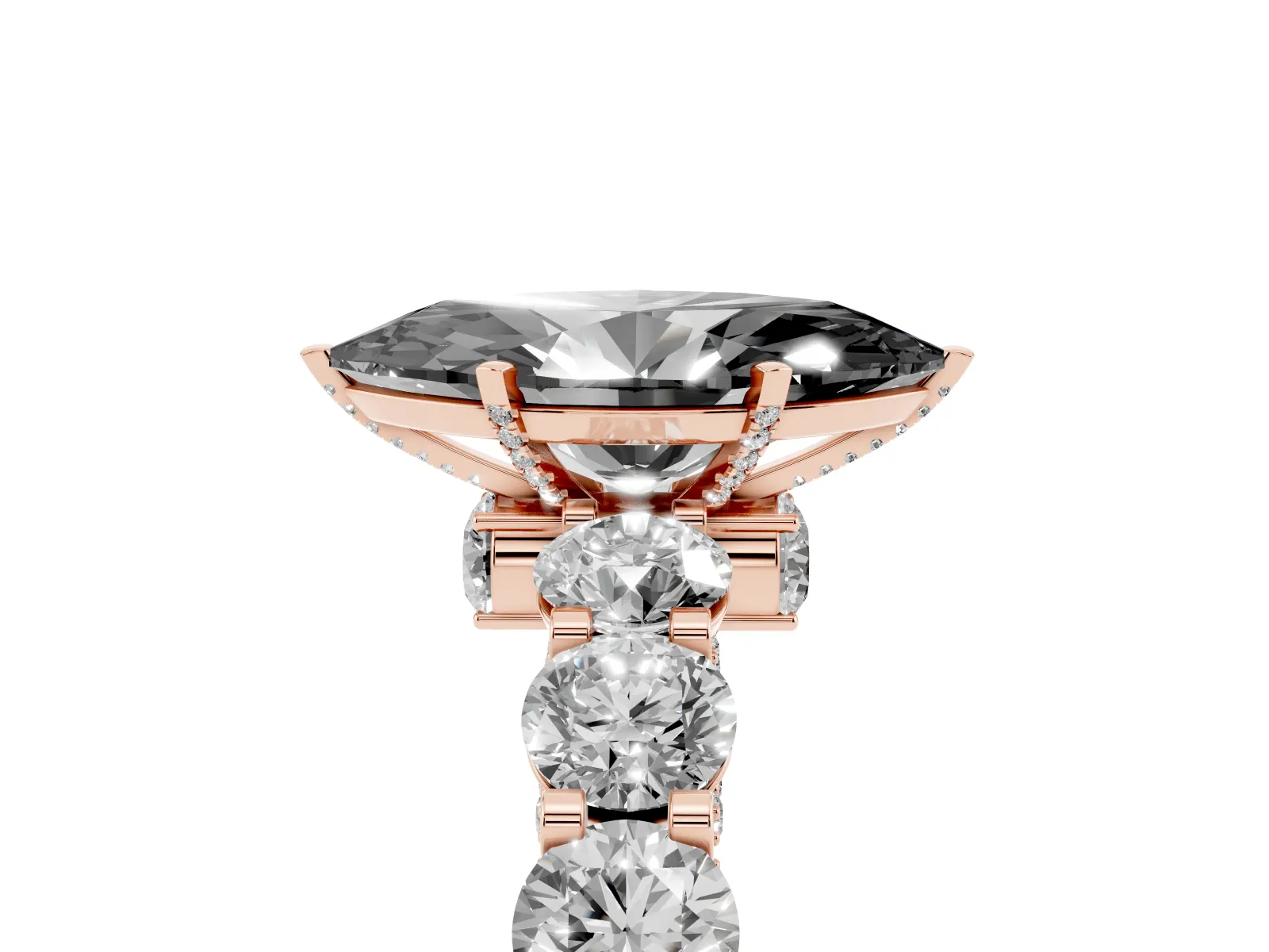 Fancy Black Marquise Cut Diamond Side Stone Engagement Ring with Four-Prong Setting Rose gold