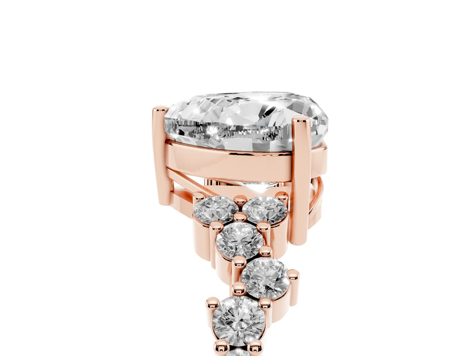 Heart Cut Diamond Scattered Round Accent Ring with Prong Setting Rose gold
