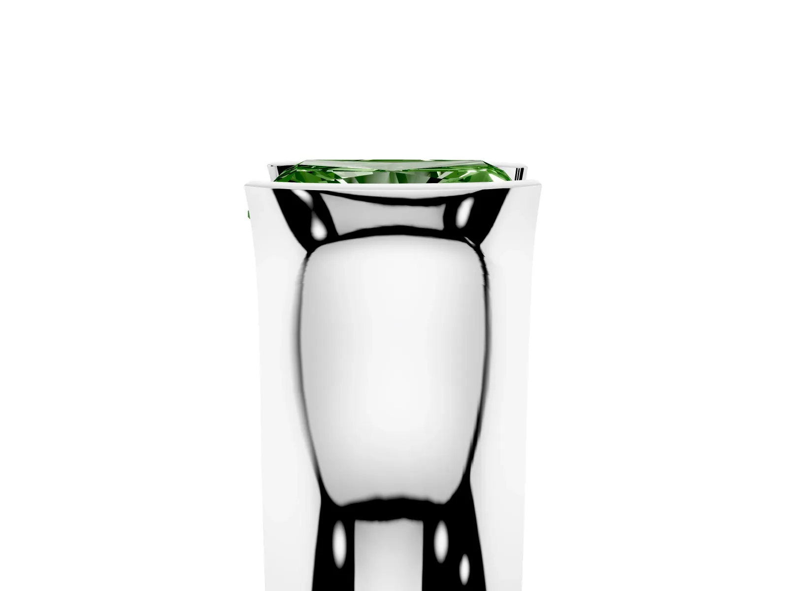 Fancy Green Radiant Cut Solitaire Bezel Set Diamond Ring with Wide Band White gold