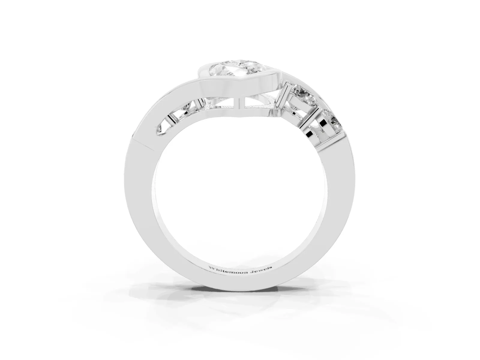 Bezel Set Marquise Cut Diamond Bypass Ring with Round Accents White gold