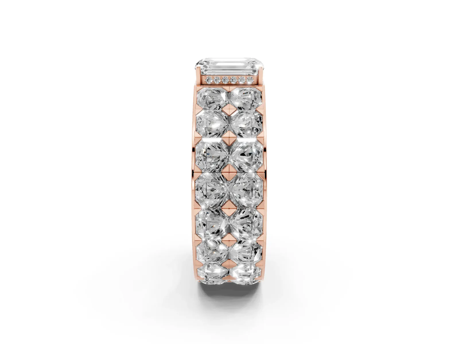 Emerald Cut Diamond Radiant Pavé Mens Ring Rose gold