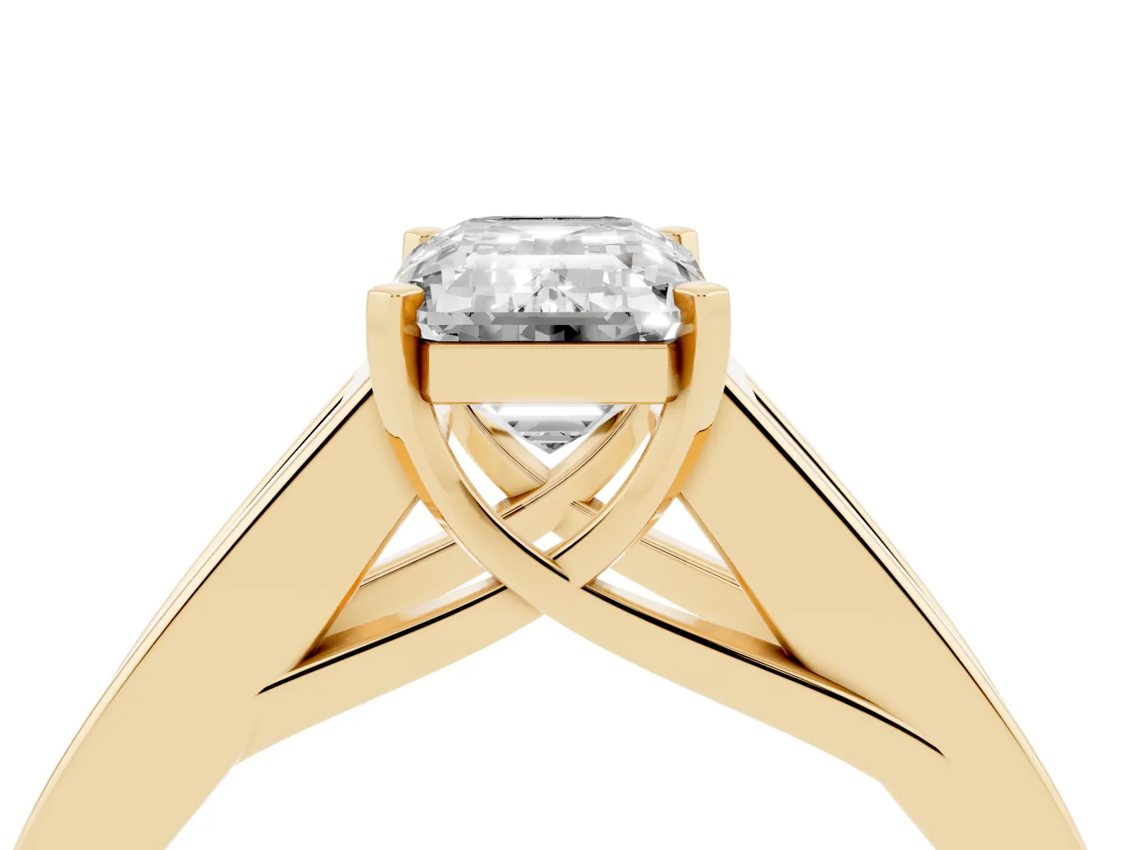 Emerald Cut Cut Channel Set Solitaire Ring with Four-Prong Setting Yellow gold