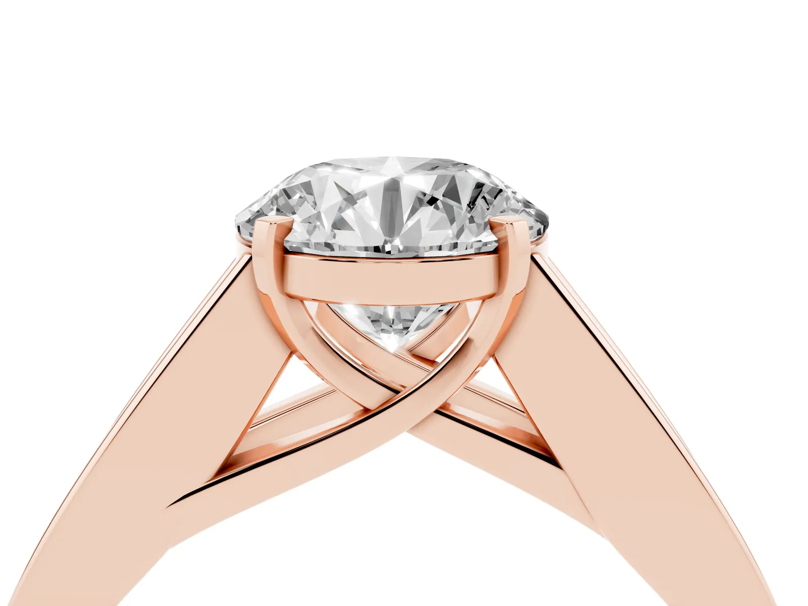 Round Cut Cut Channel Set Solitaire Ring with Four-Prong Setting Rose gold