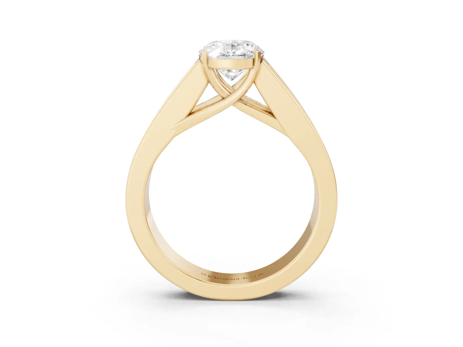 Oval Cut Cut Channel Set Solitaire Ring with Four-Prong Setting Yellow gold