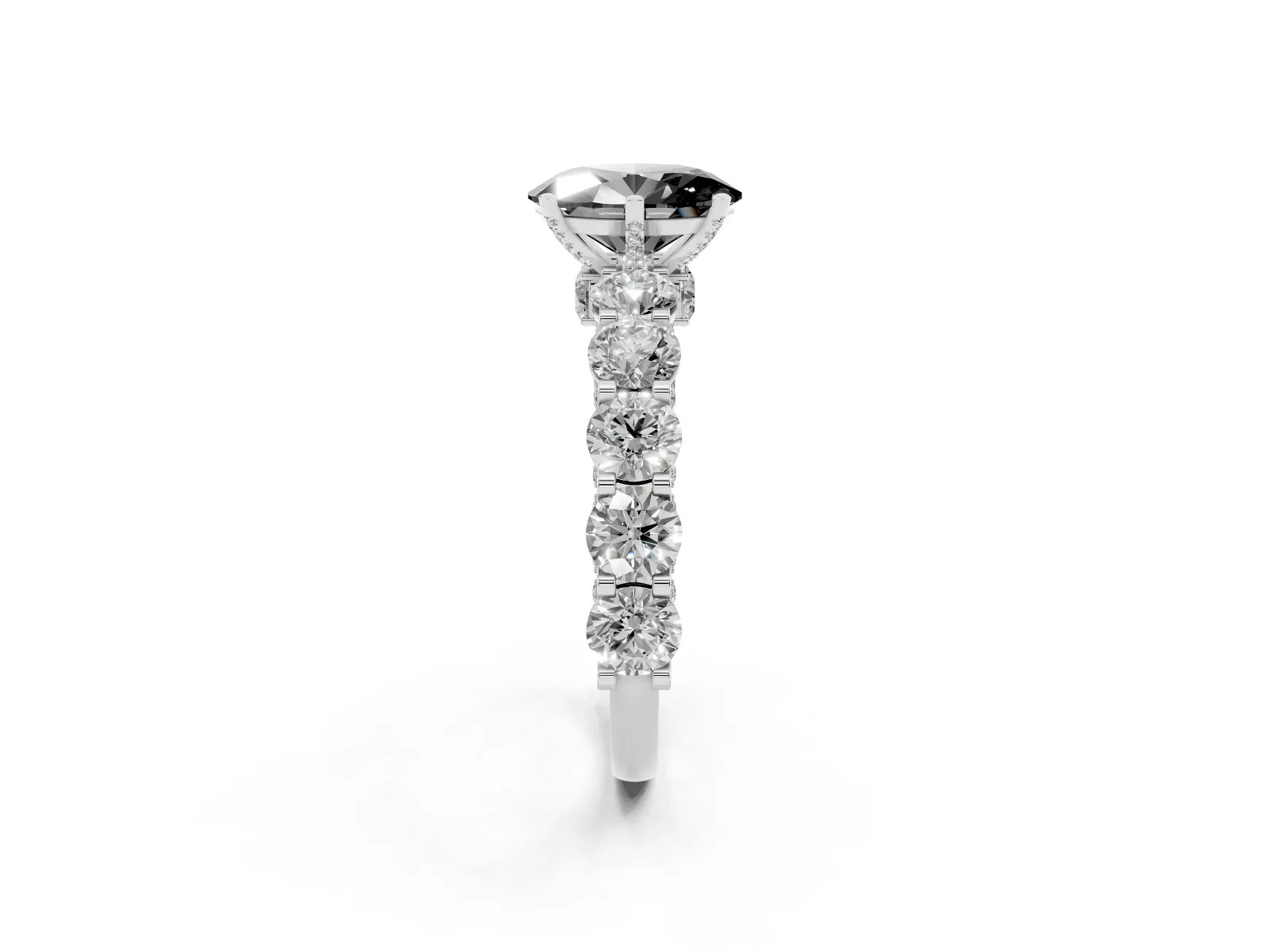 Fancy Black Oval Cut Diamond Side Stone Engagement Ring with Four-Prong Setting White gold