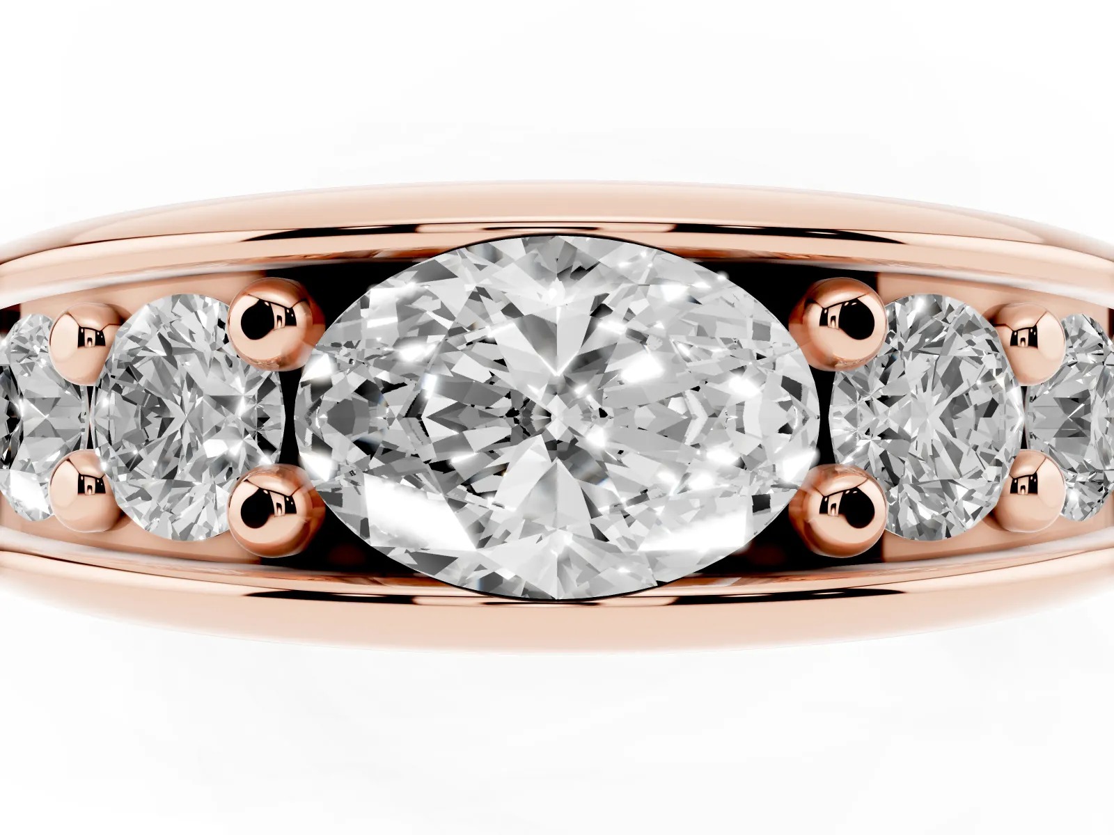 Oval Diamond Mens Ring with Round Diamond Accents Rose gold