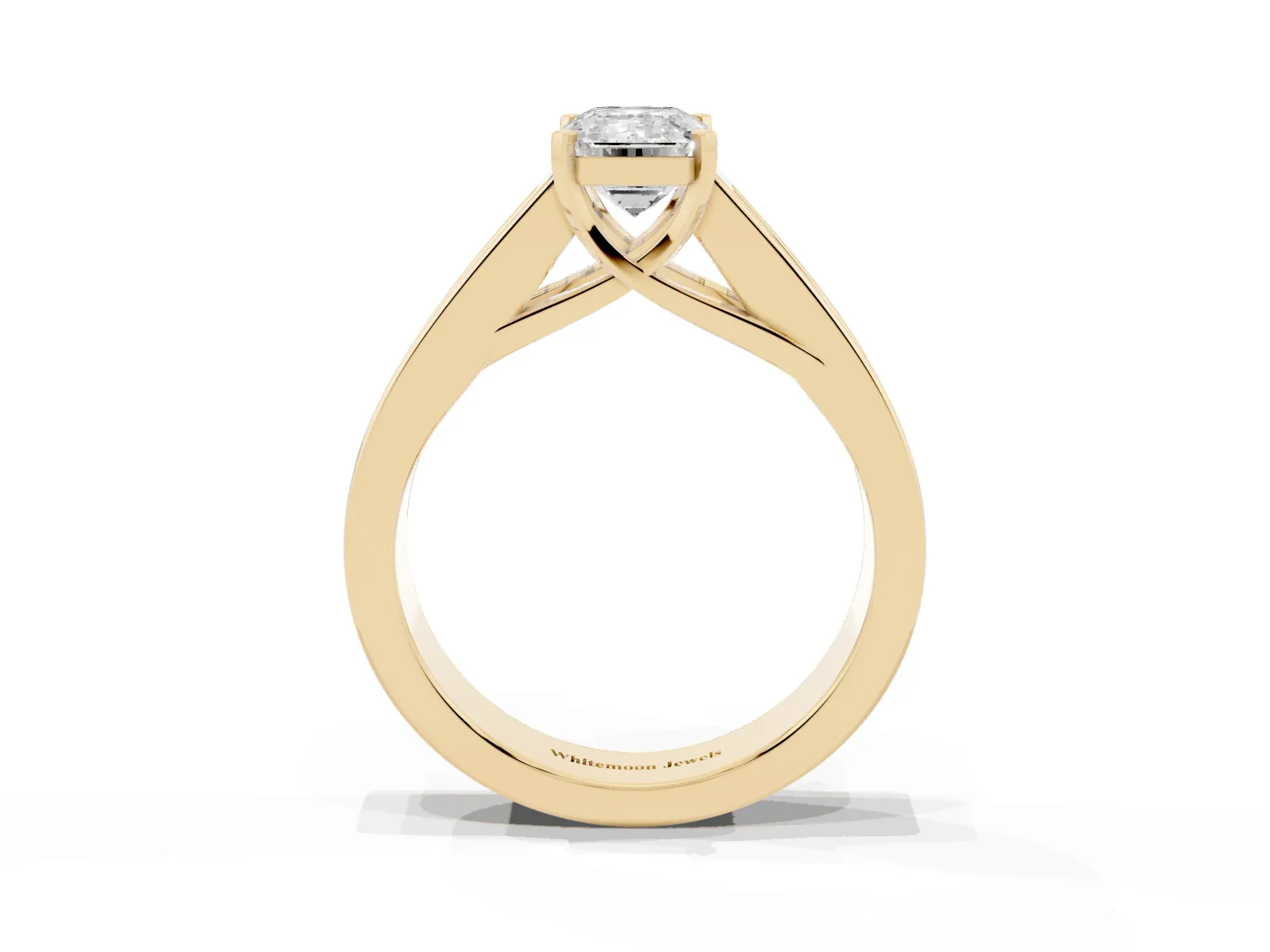 Emerald Cut Cut Channel Set Solitaire Ring with Four-Prong Setting Yellow gold