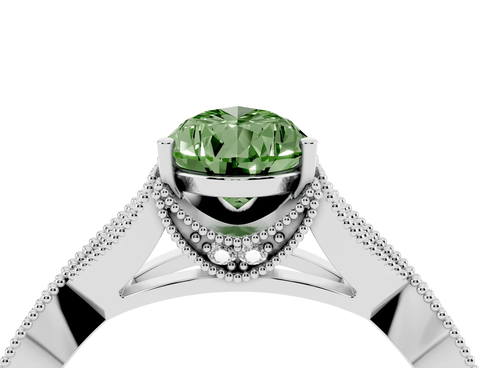Fancy Green Pear Cut Cut Diamond Twisted Band with Milgrain Pave Setting and Four-Prong Setting Platinum
